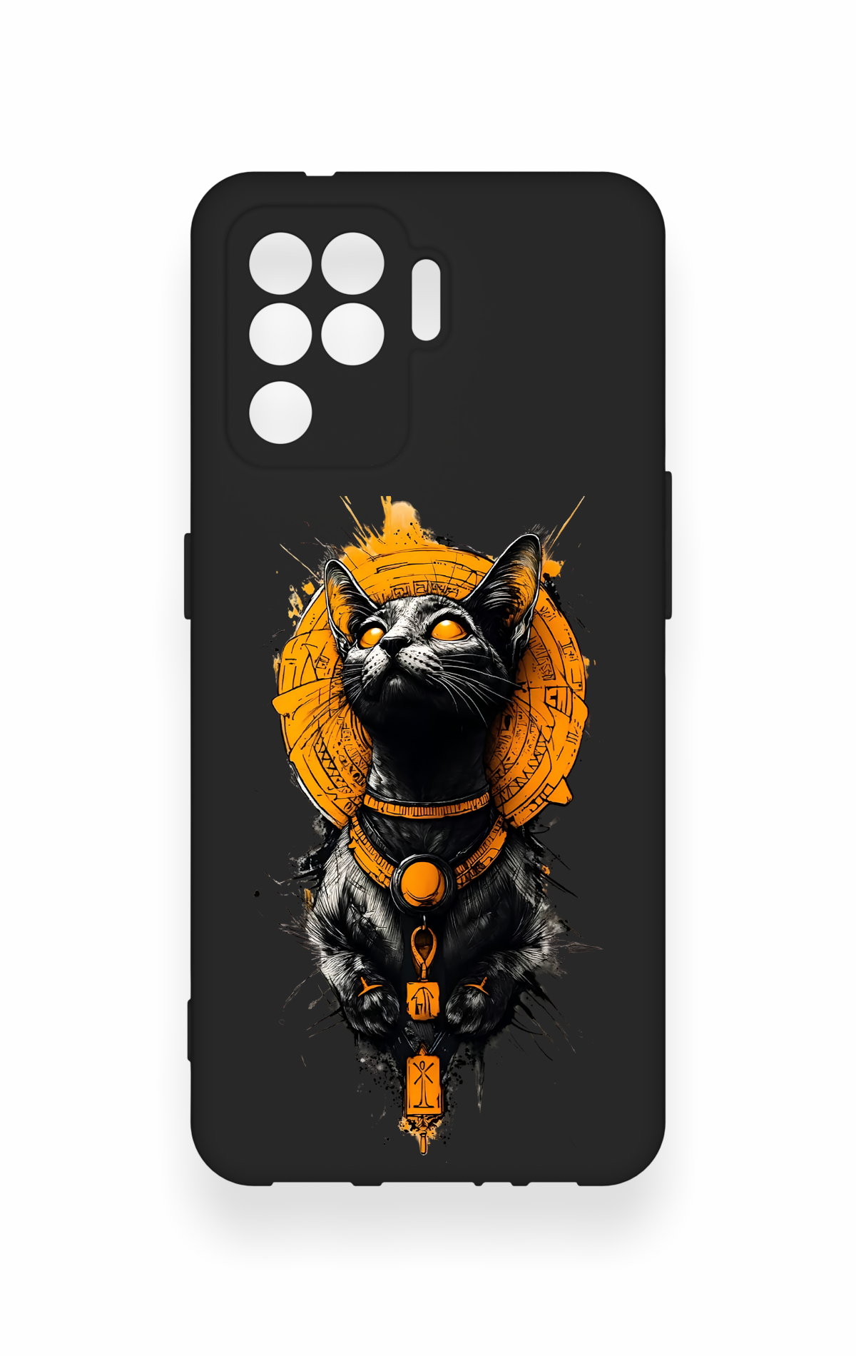 Oppo Reno 5 Lite Uyumlu Mısırlı Kedi Tanrısı Desenli Silikon Kılıf