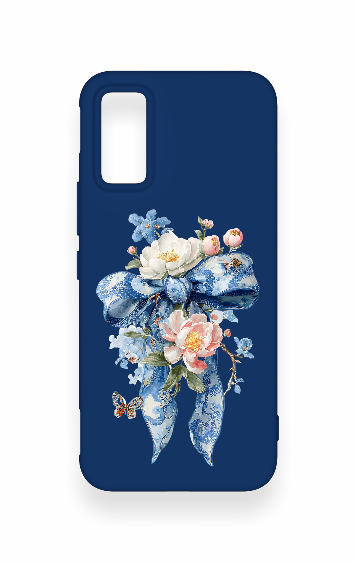 İnfinix Gt 30 Pro Uyumlu Mavi Kurdeleli Çiçek Desenli Silikon Kılıf
