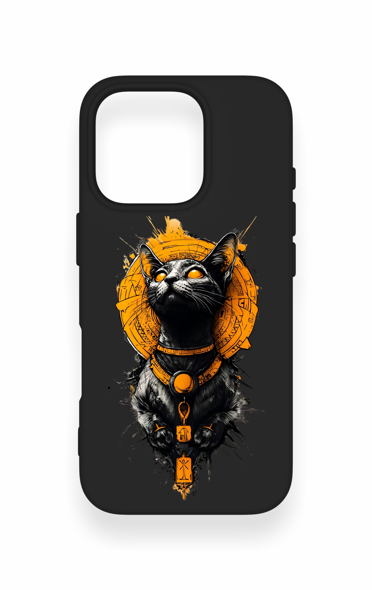 iPhone 16 Pro Uyumlu Mısırlı Kedi Tanrısı Desenli Silikon Kılıf