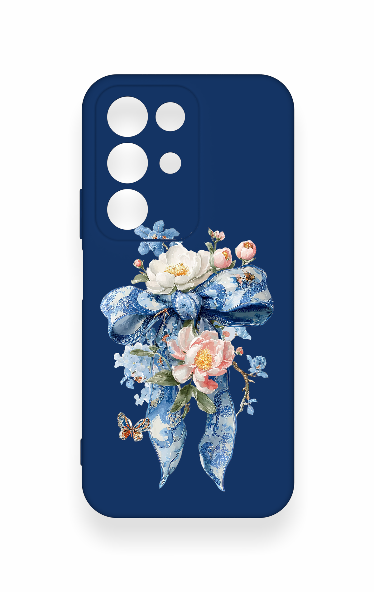 Realme C85 5G Uyumlu Mavi Kurdeleli Çiçek Desenli Silikon Kılıf