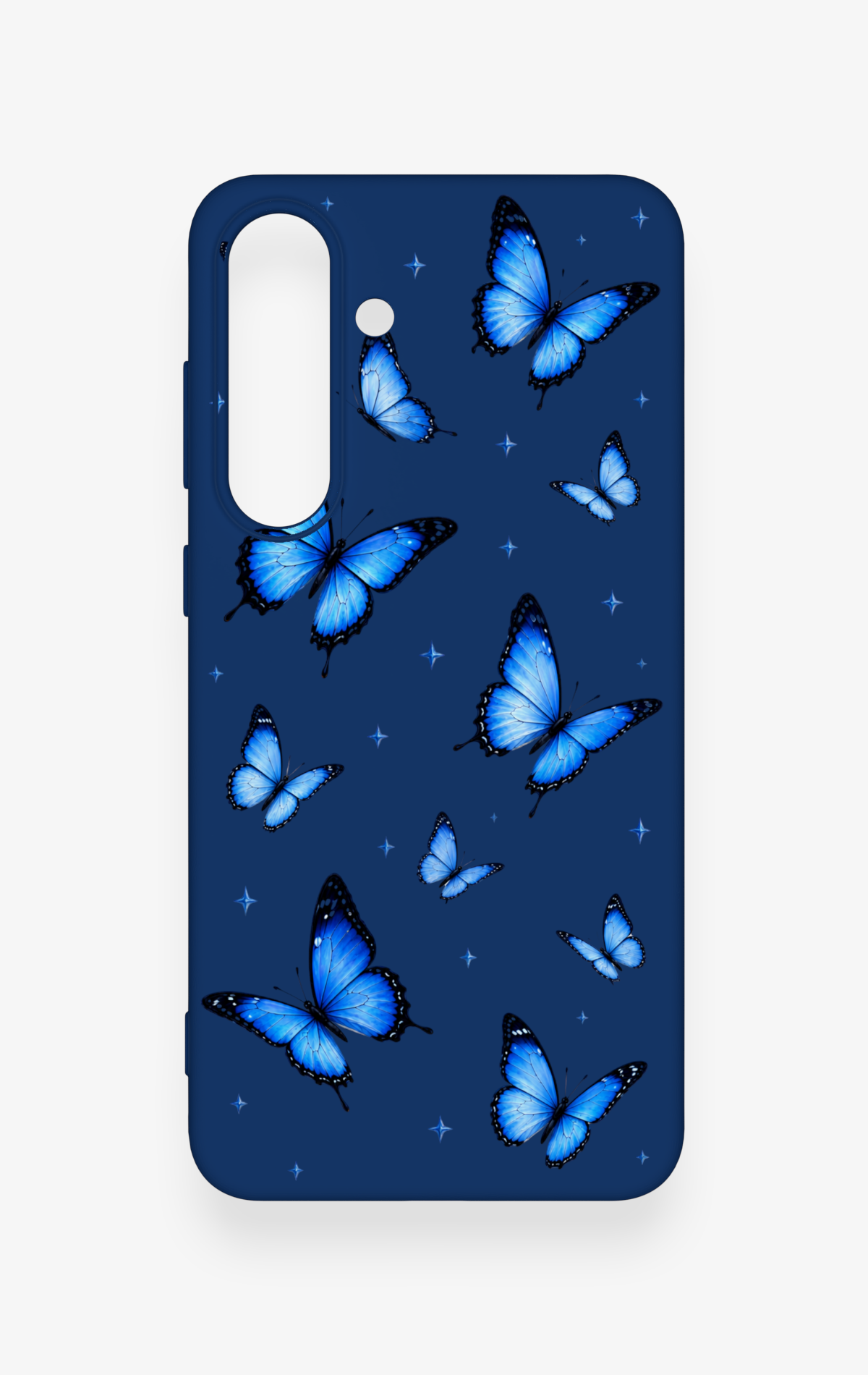 Samsung S25Fe Uyumlu Parlak Mavi Kelebek Desenli Silikon Kılıf