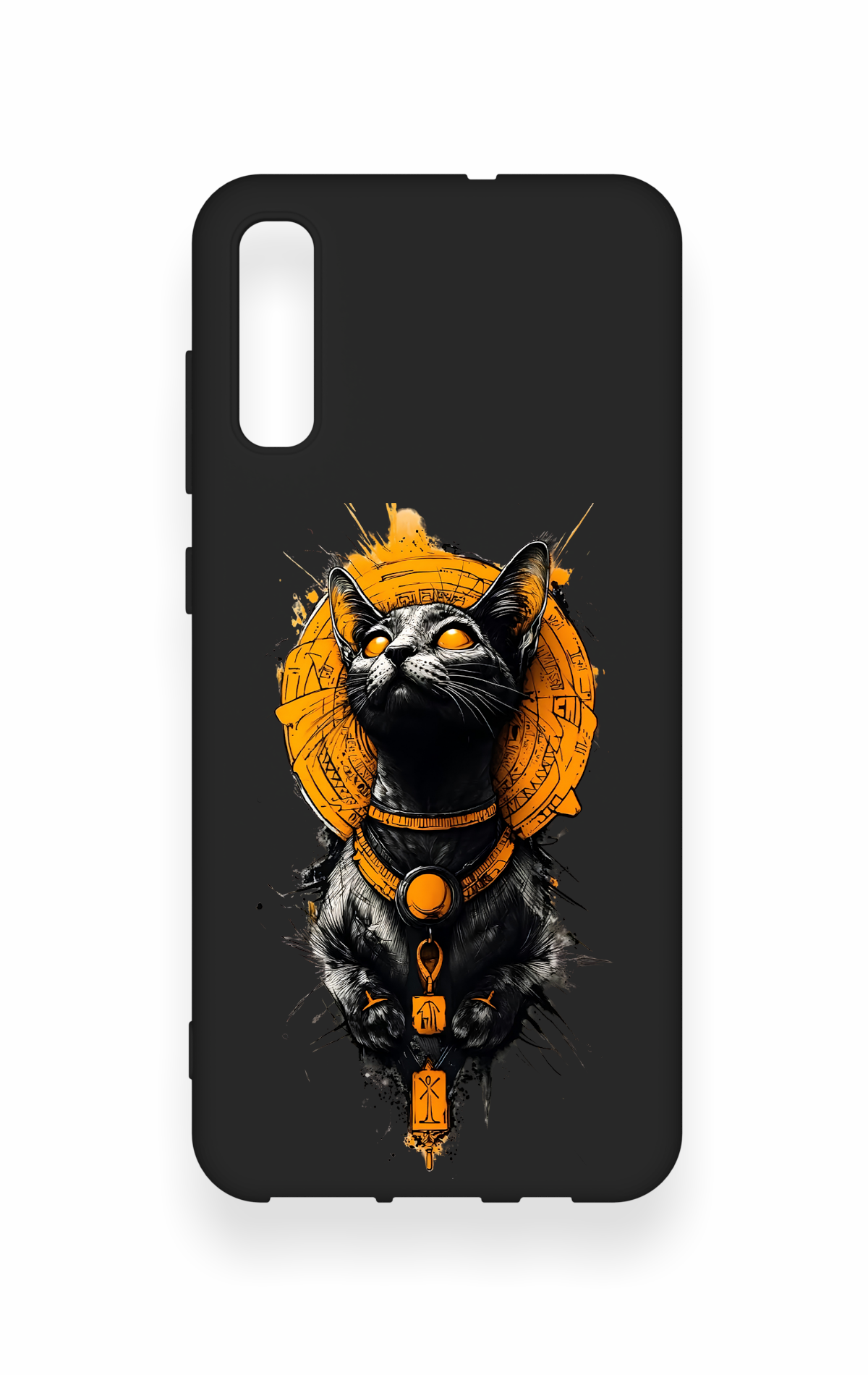 Samsung A70 Uyumlu Mısırlı Kedi Tanrısı Desenli Silikon Kılıf