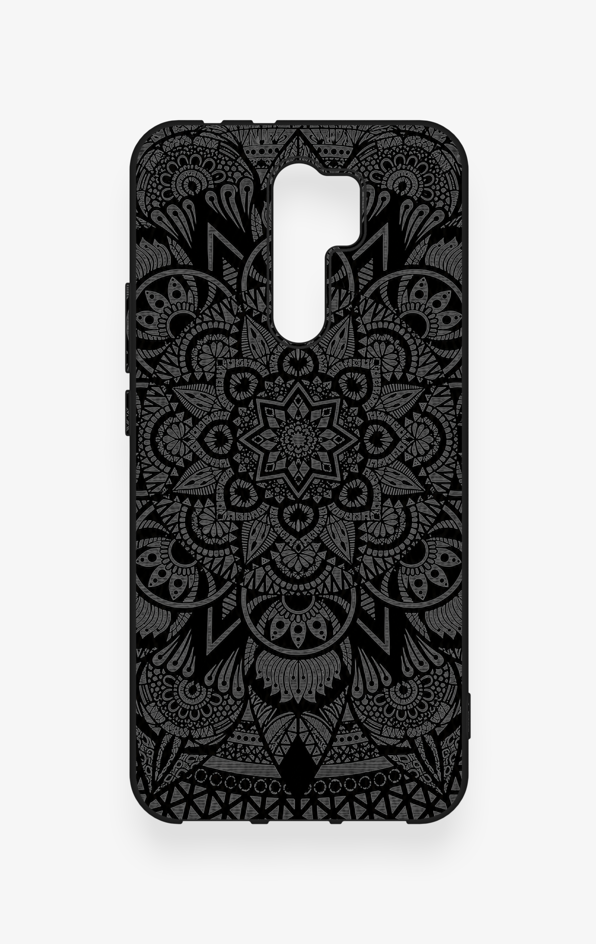 Redmi 9 Uyumlu Siyah Beyaz Mandala Desenli Silikon Kılıf