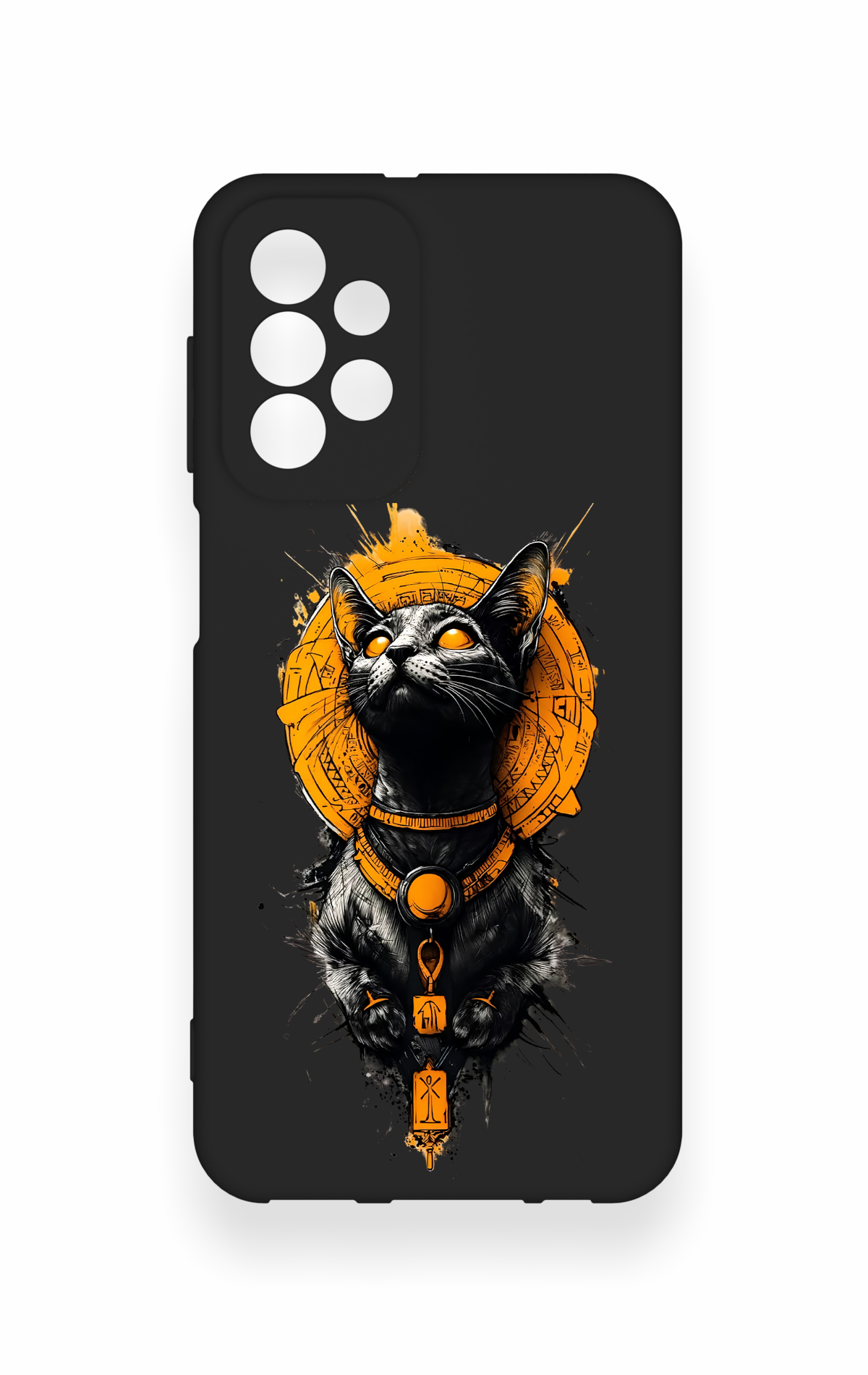 Samsung A23 Uyumlu Mısırlı Kedi Tanrısı Desenli Silikon Kılıf