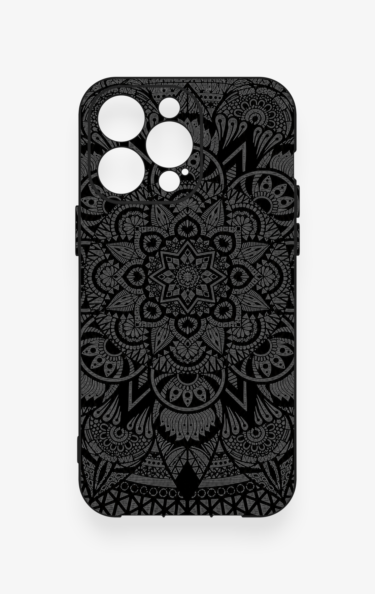 iPhone 13 Pro Max Uyumlu Siyah Beyaz Mandala Desenli Silikon Kılıf