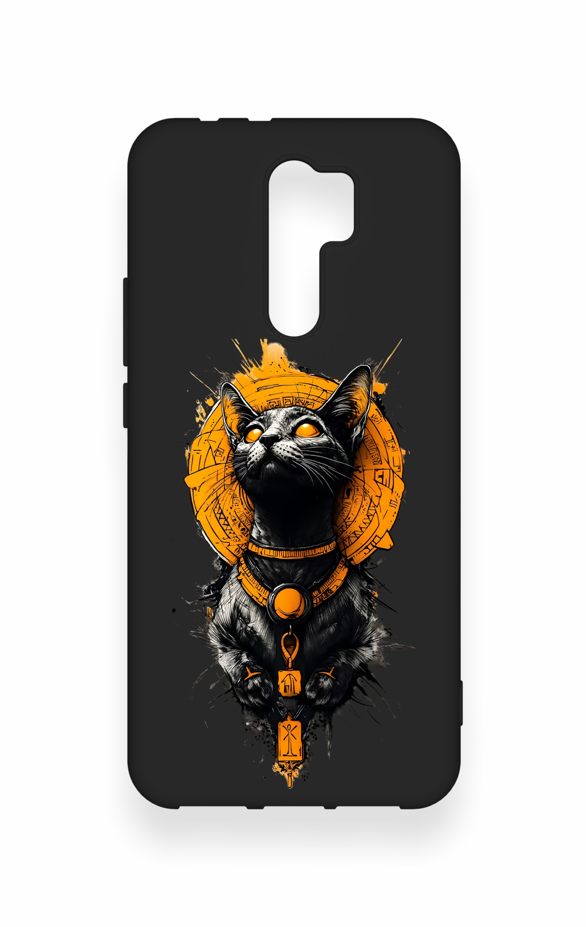 Redmi 9 Uyumlu Mısırlı Kedi Tanrısı Desenli Silikon Kılıf