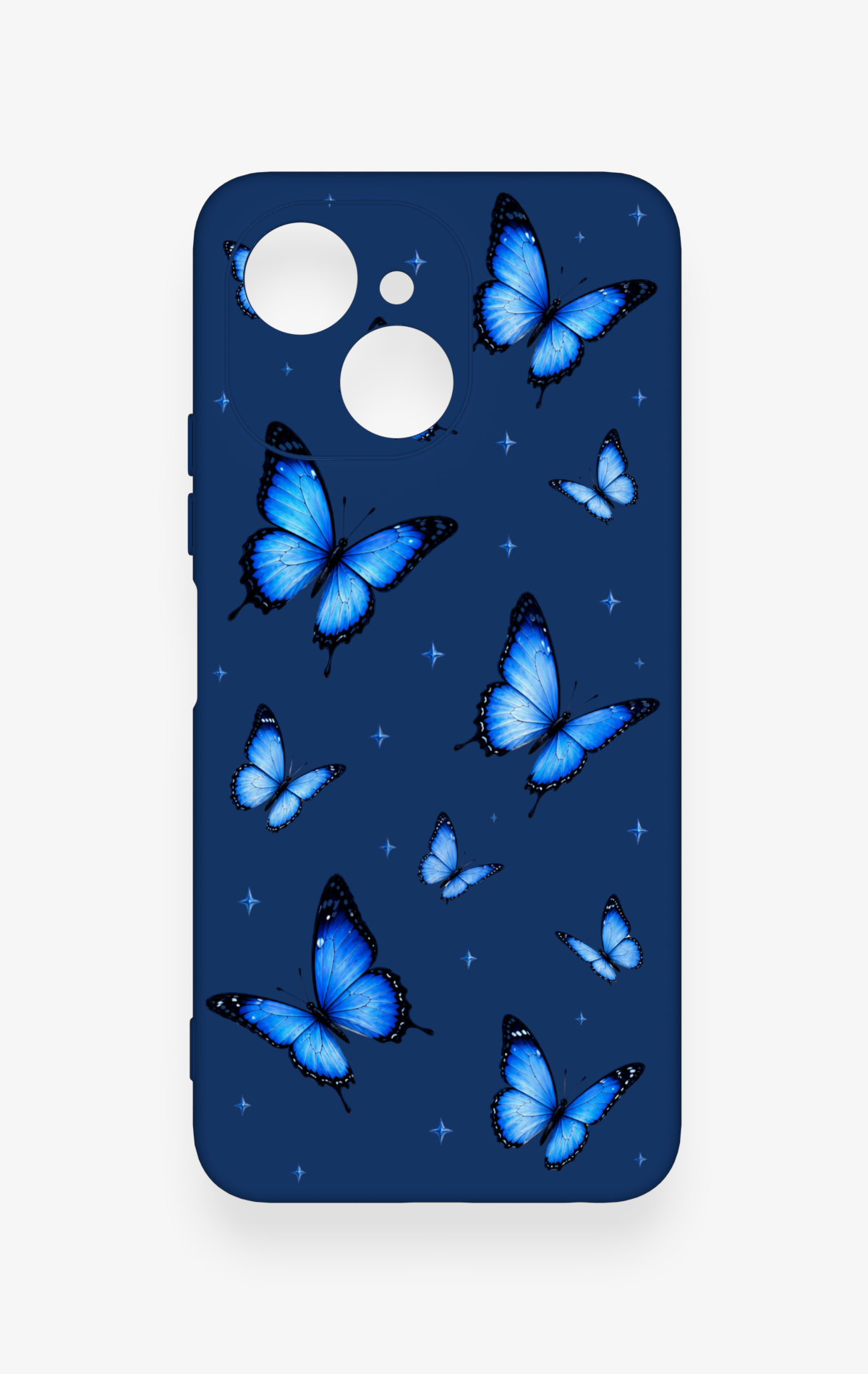 Tecno Spark 40C Uyumlu Parlak Mavi Kelebek Desenli Silikon Kılıf