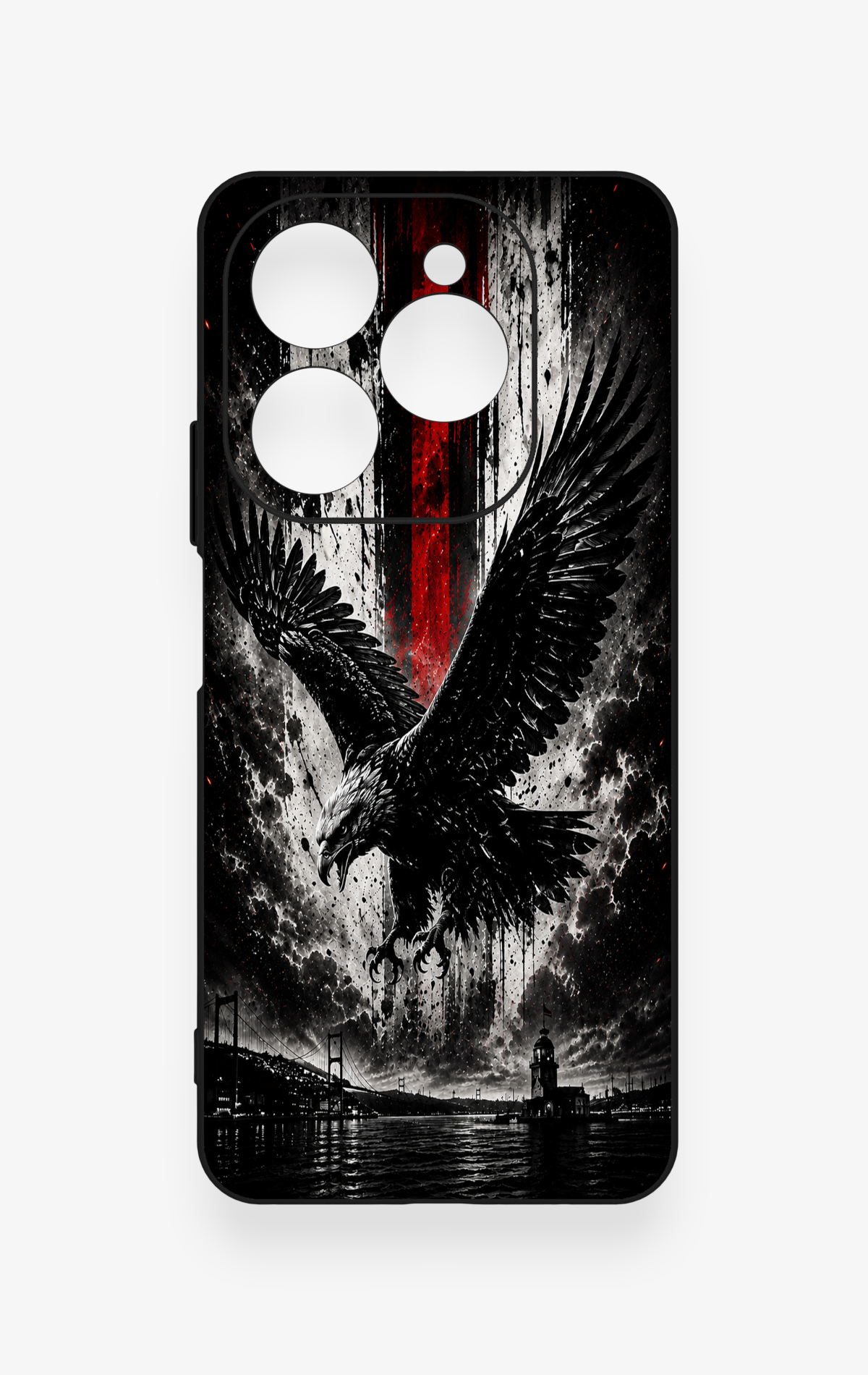 Tecno Spark 20 Pro Uyumlu Kara Kartal Desenli Silikon Kılıf
