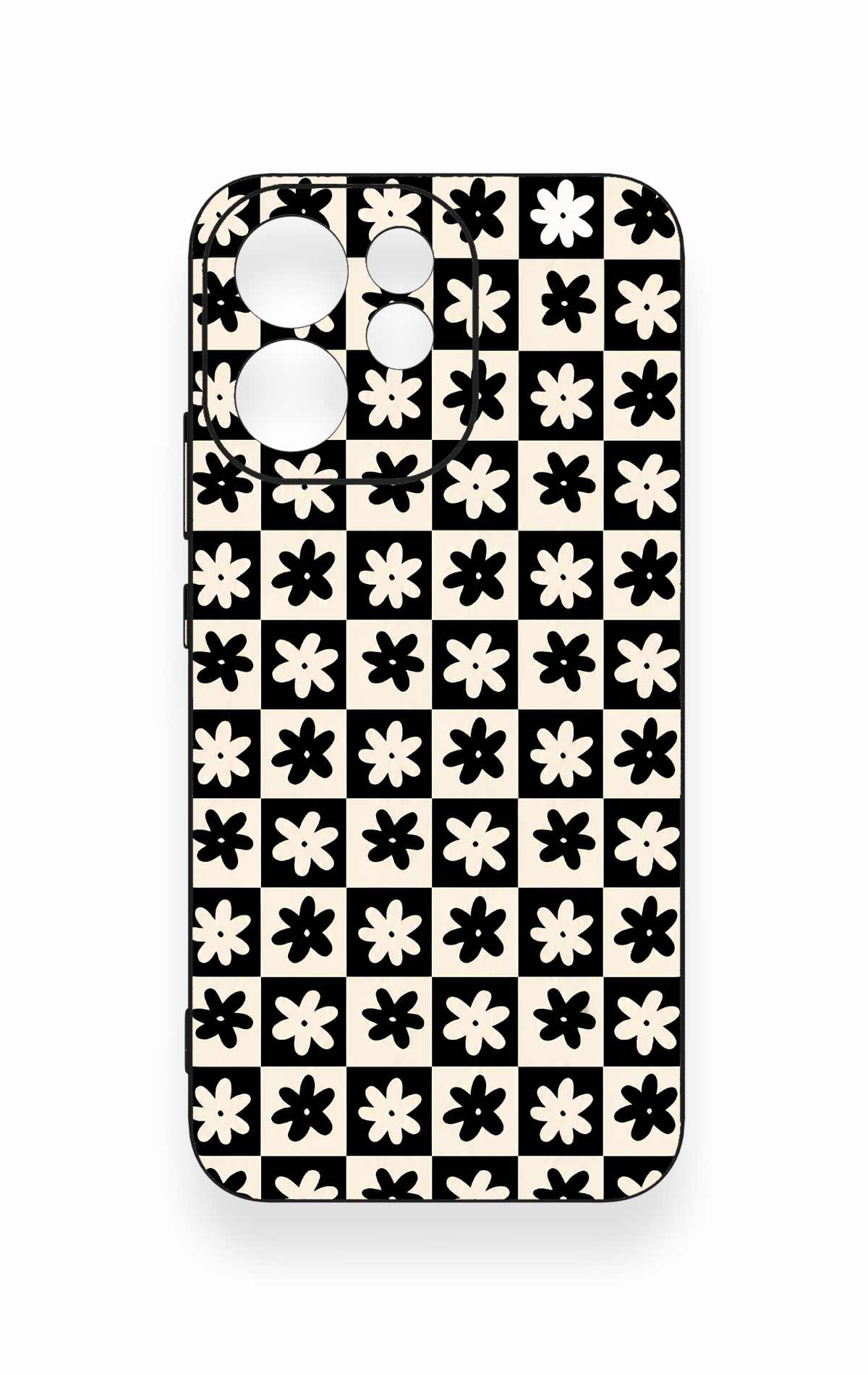 Oppo Reno 15F Uyumlu Çiçek Motifli Dama Desenli Silikon Kılıf