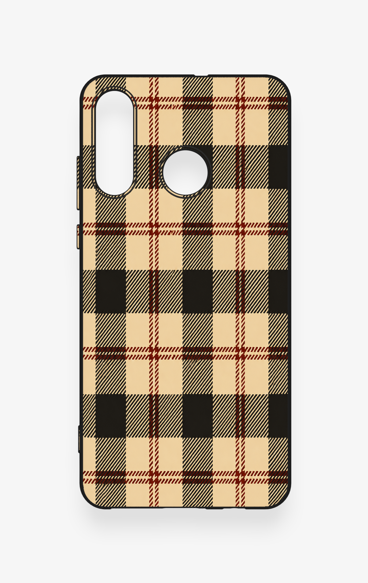 Huawei P30 Lite Uyumlu Krem Ekose Desenli Silikon Kılıf