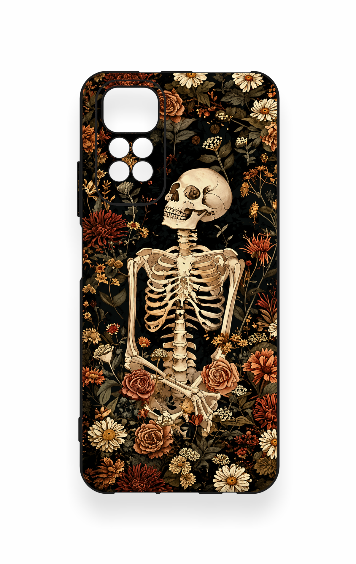 Redmi Note 11S Uyumlu Çiçek İskelet Desenli Silikon Kılıf