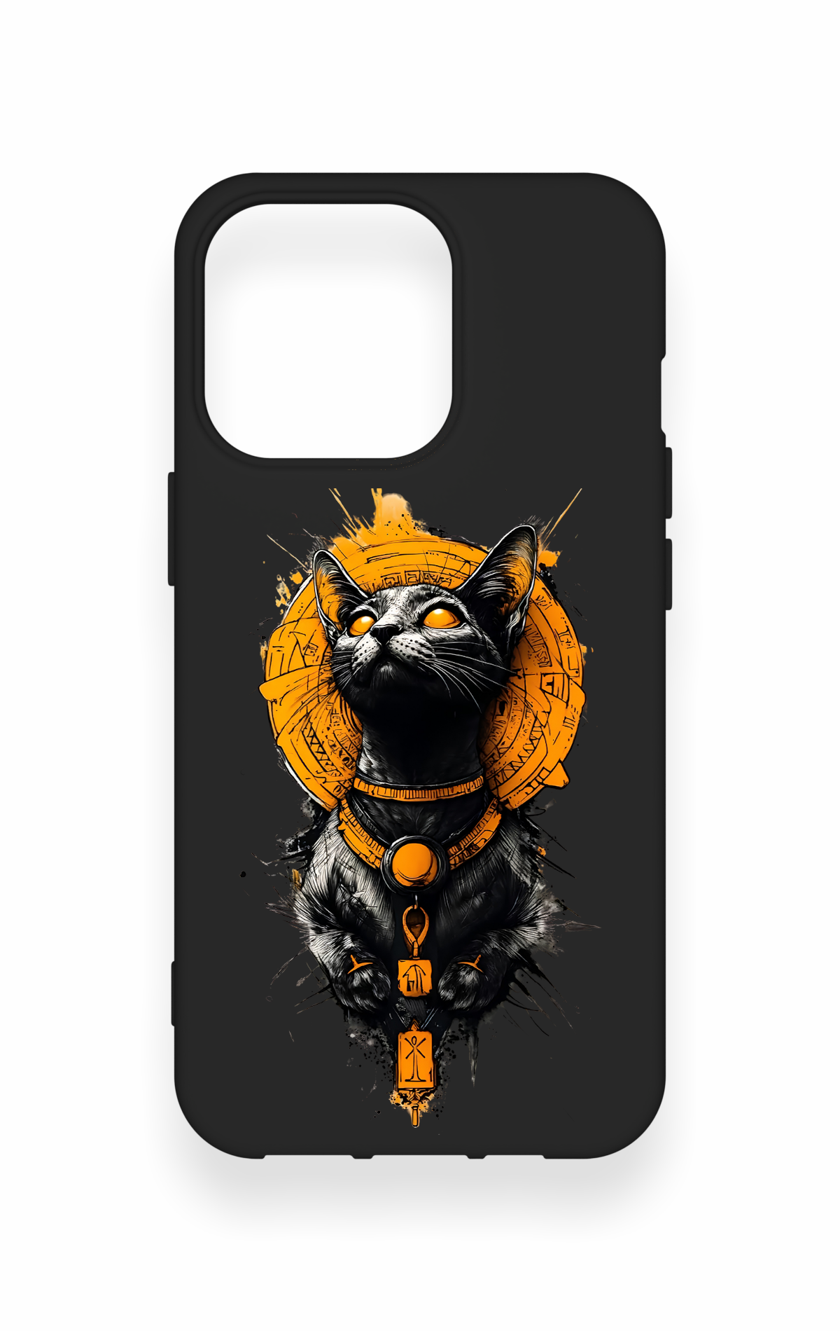 iPhone 13 Pro Uyumlu Mısırlı Kedi Tanrısı Desenli Silikon Kılıf