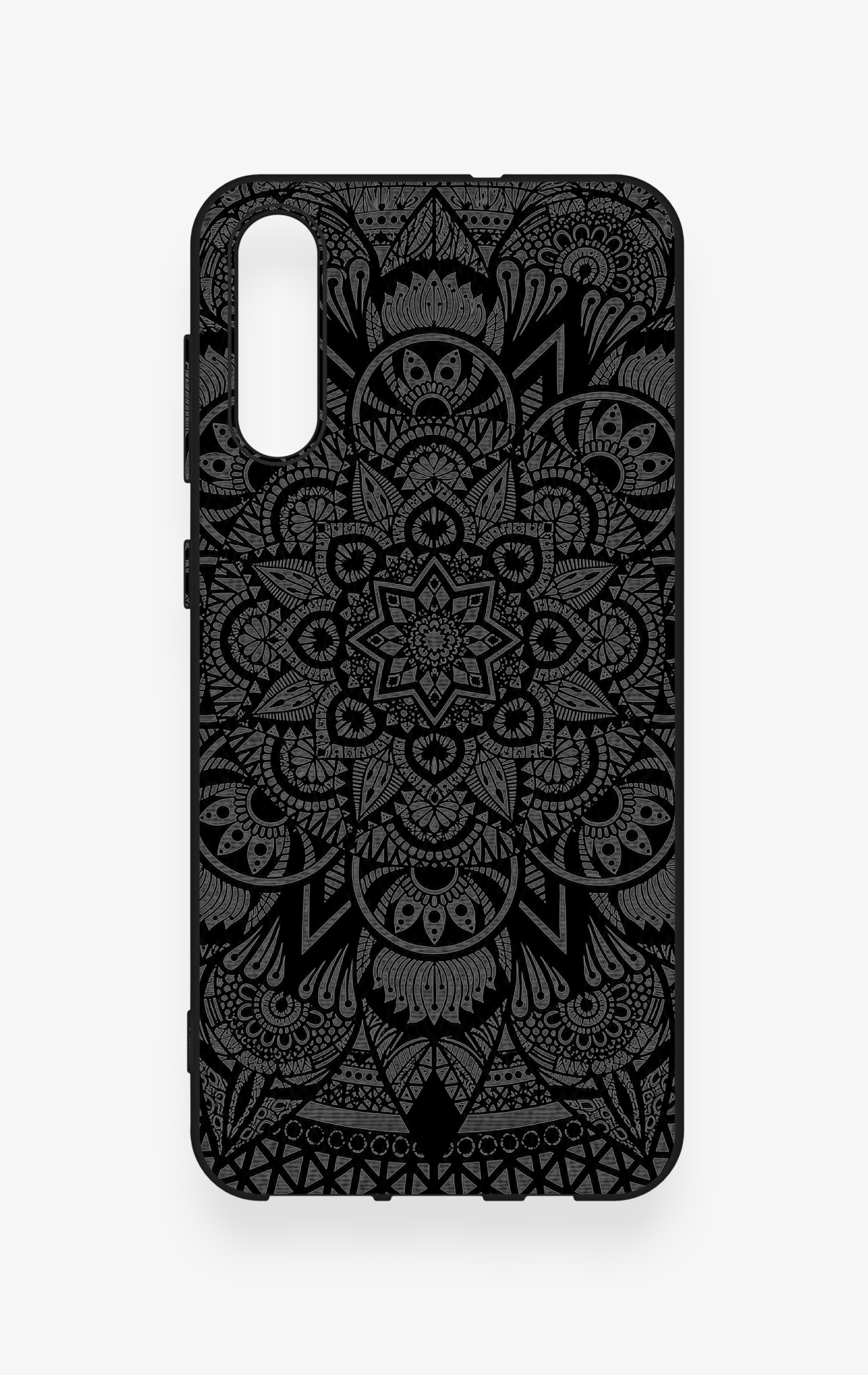 Samsung A50 Uyumlu Siyah Beyaz Mandala Desenli Silikon Kılıf