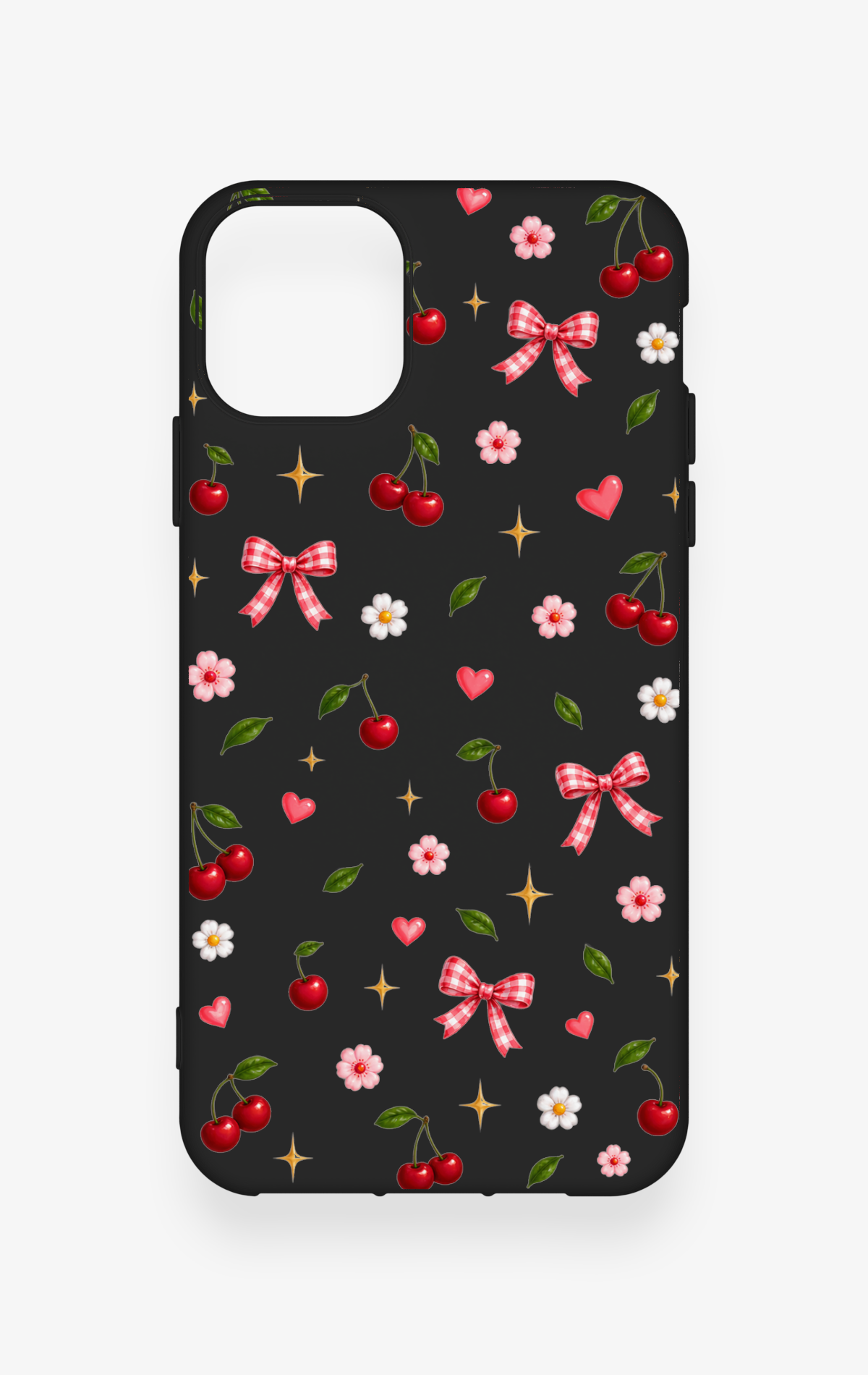 iPhone 11 Pro Max Uyumlu Papatya Kiraz Fiyonk Desenli Silikon Kılıf