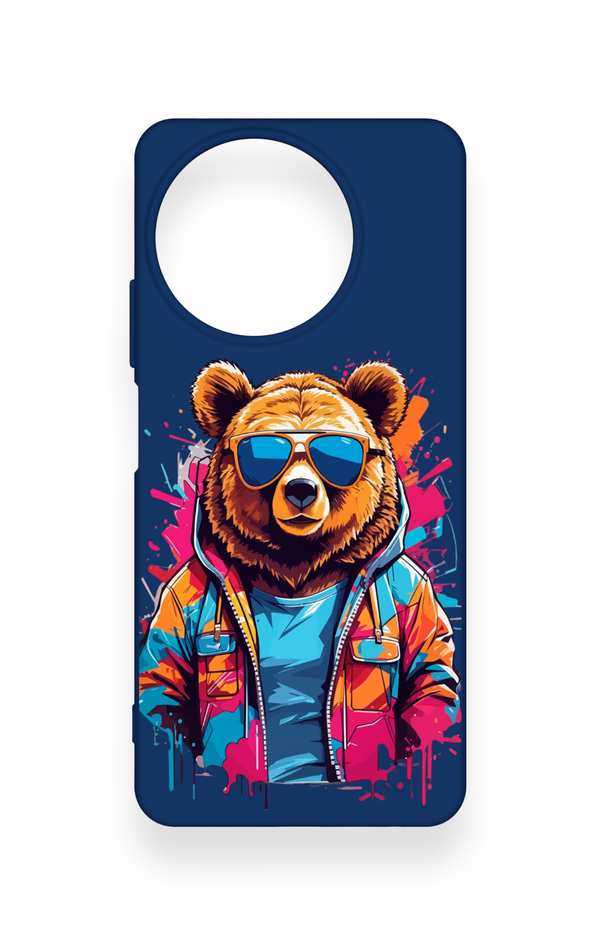 Realme 11 Uyumlu Gözlüklü Ayı Desenli Silikon Kılıf