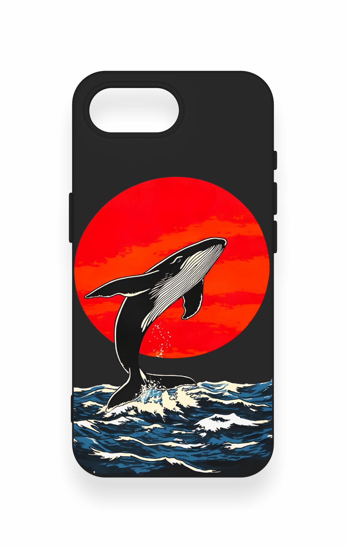 iPhone 16E Uyumlu Kırmızı Güneş Balina Desenli Silikon Kılıf