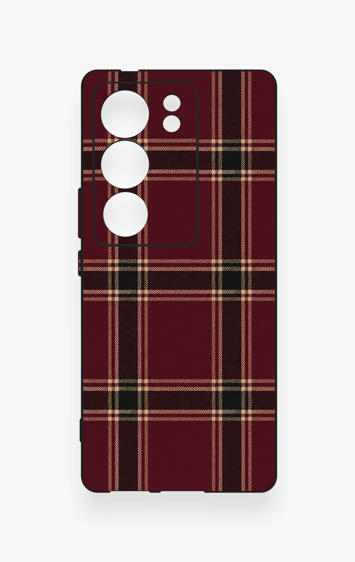 Vivo V29 Uyumlu Bordo Siyah Ekose Desenli Silikon Kılıf