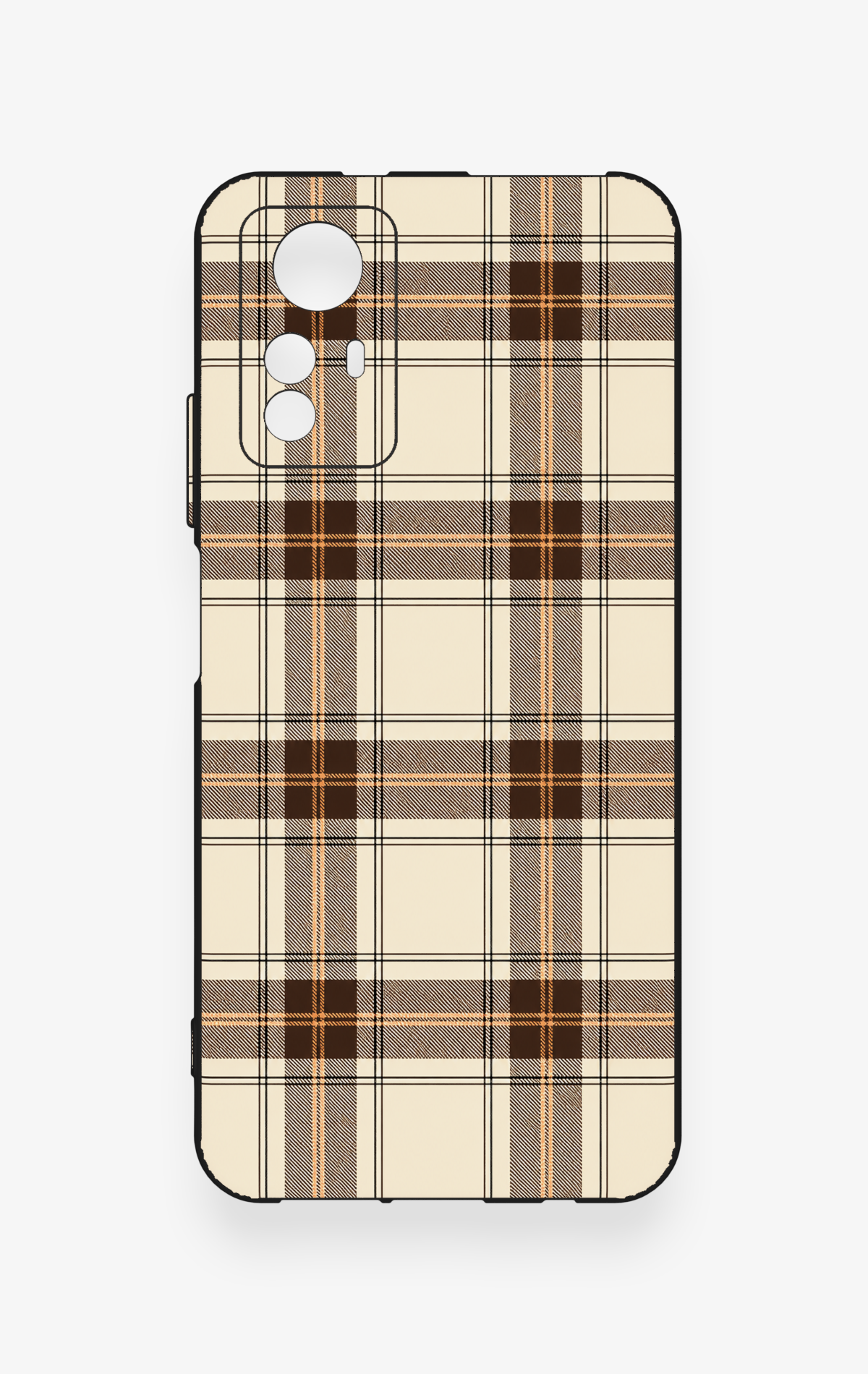 Redmi Note 12S Uyumlu Bej Kahverengi Ekose Desenli Silikon Kılıf