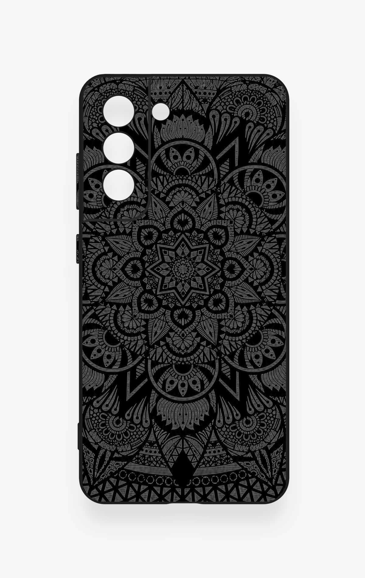 Samsung-S21FE Uyumlu Siyah Beyaz Mandala Desenli Silikon Kılıf