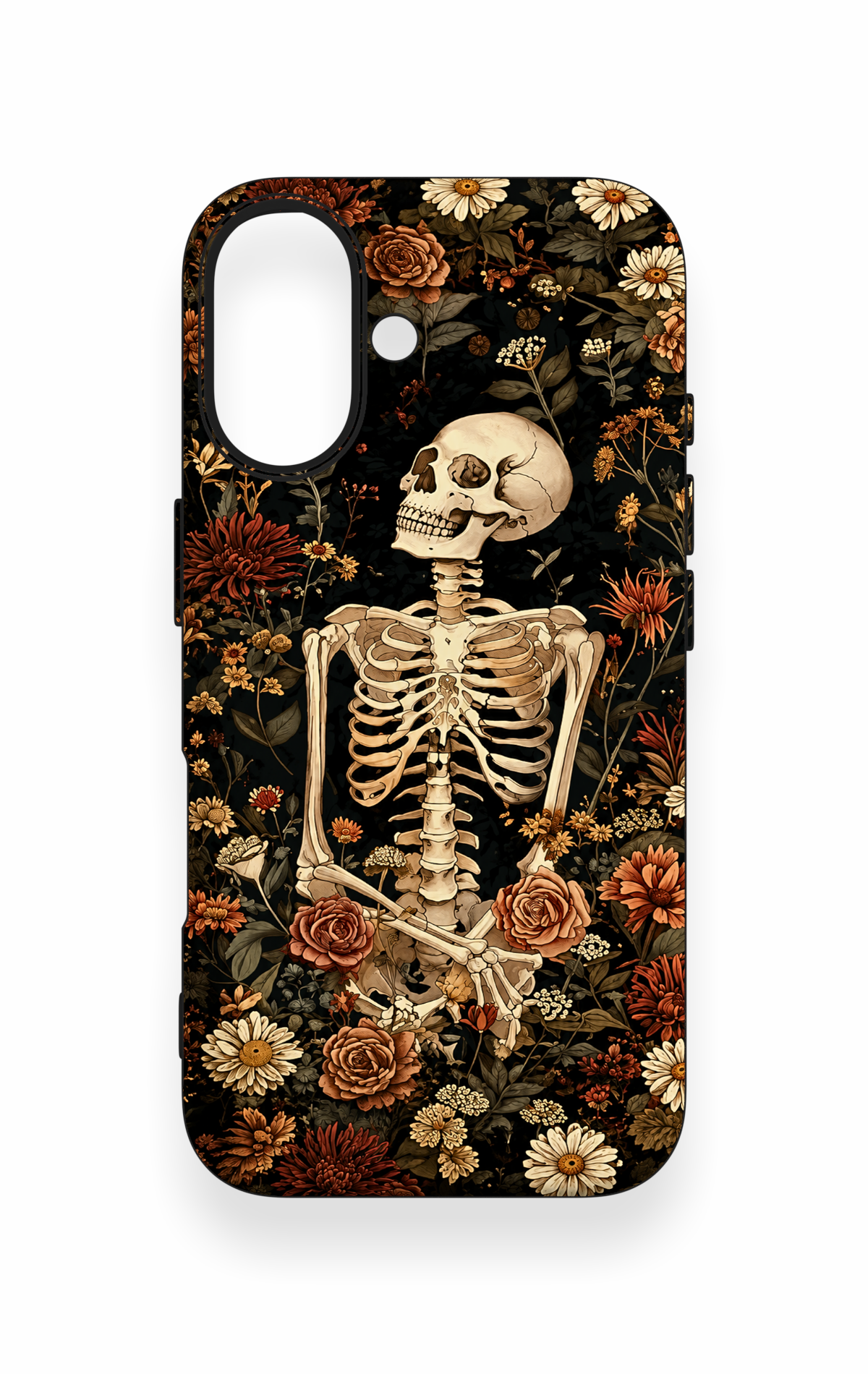 iPhone 16 Uyumlu Çiçek İskelet Desenli Silikon Kılıf