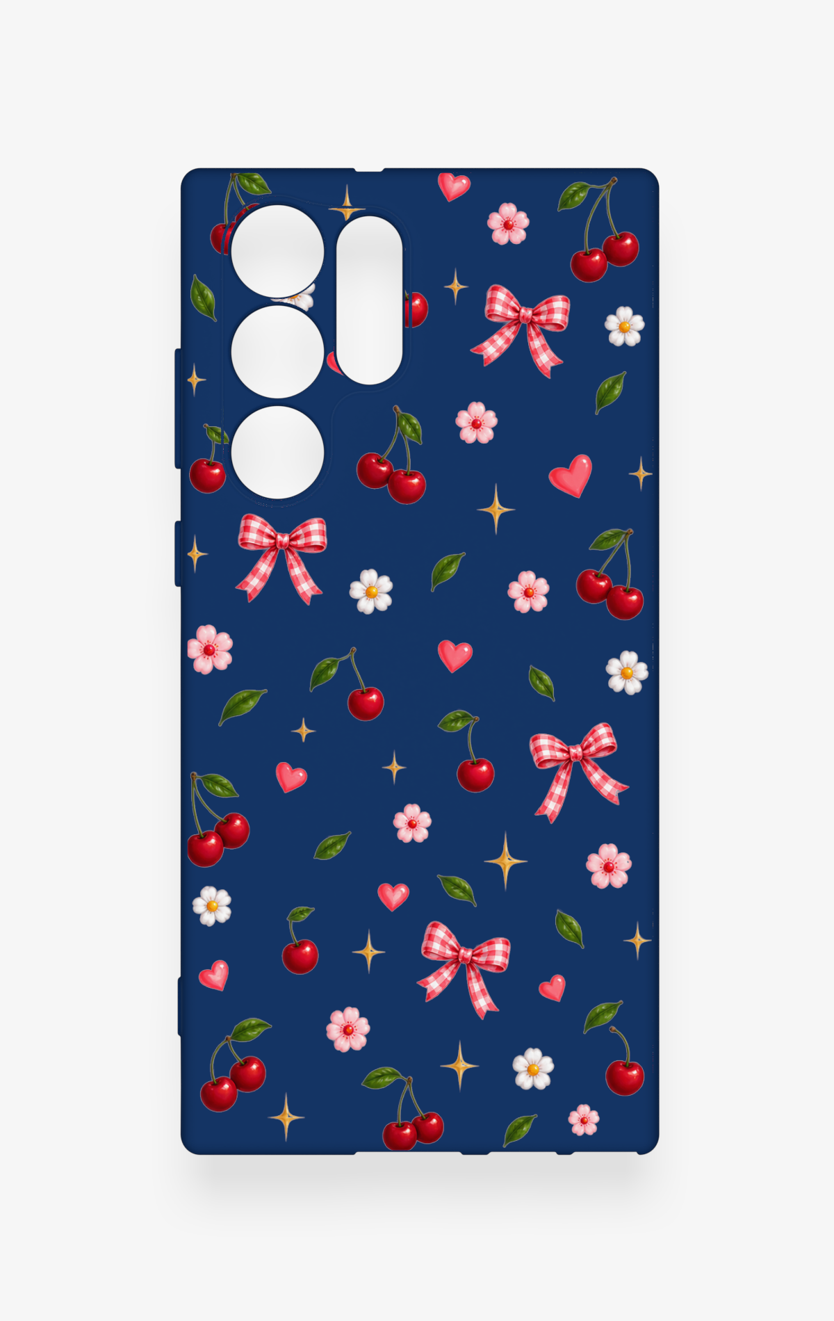 Samsung S22 Ultra Uyumlu Çiçek Kiraz Fiyonk Desenli Silikon Kılıf