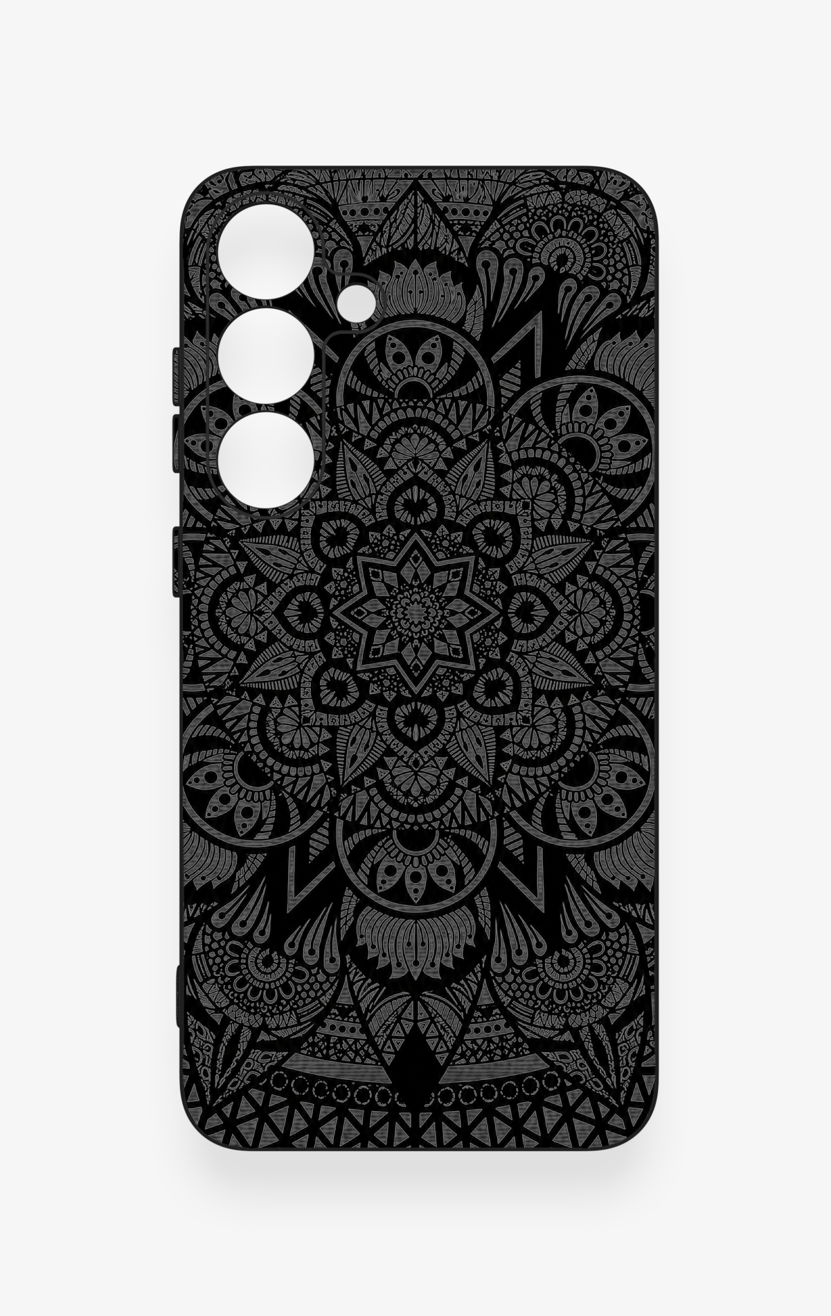 Samsung S25 Plus Uyumlu Siyah Beyaz Mandala Desenli Silikon Kılıf