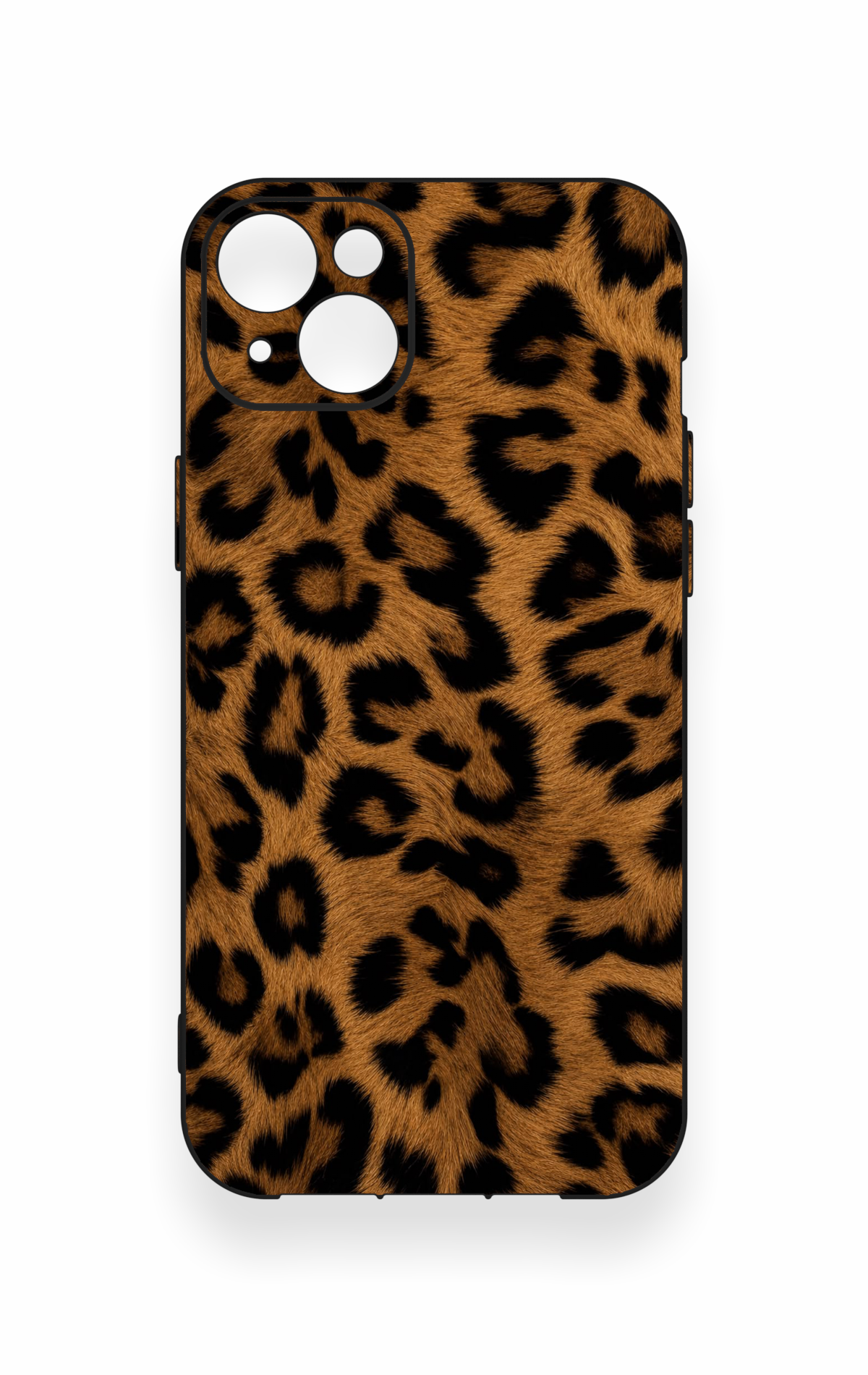 iPhone 14 Plus/15 Plus Uyumlu Koyu Leopar Deri Desenli Silikon Kılıf