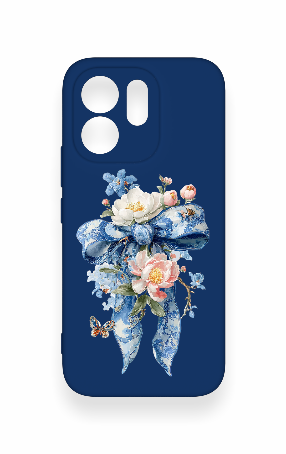 Vivo V70 5G Uyumlu Mavi Kurdeleli Çiçek Desenli Silikon Kılıf