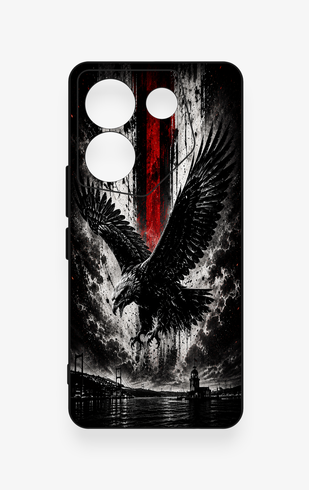 Tecno Camon 20 Pro Uyumlu Kara Kartal Desenli Silikon Kılıf