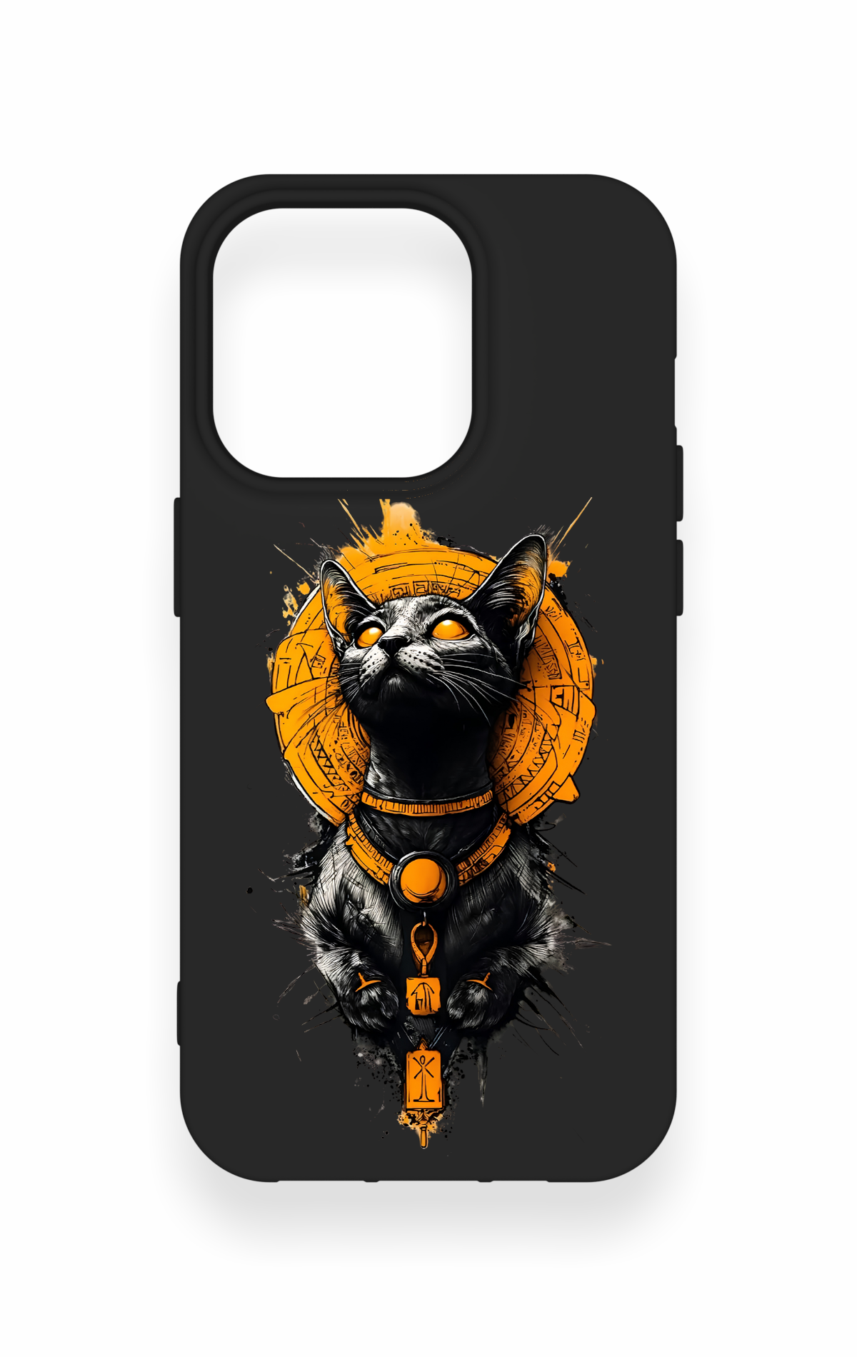 iPhone 14 Pro Uyumlu Mısırlı Kedi Tanrısı Desenli Silikon Kılıf