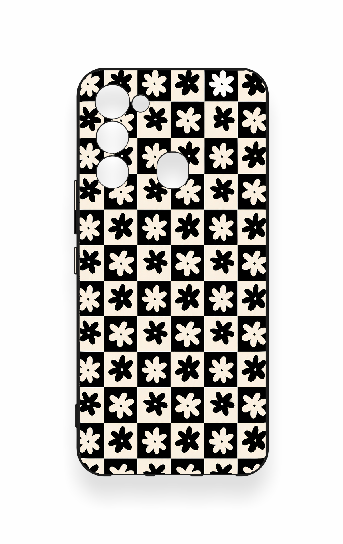 Tecno Spark 8C Uyumlu Çiçek Motifli Dama Desenli Silikon Kılıf