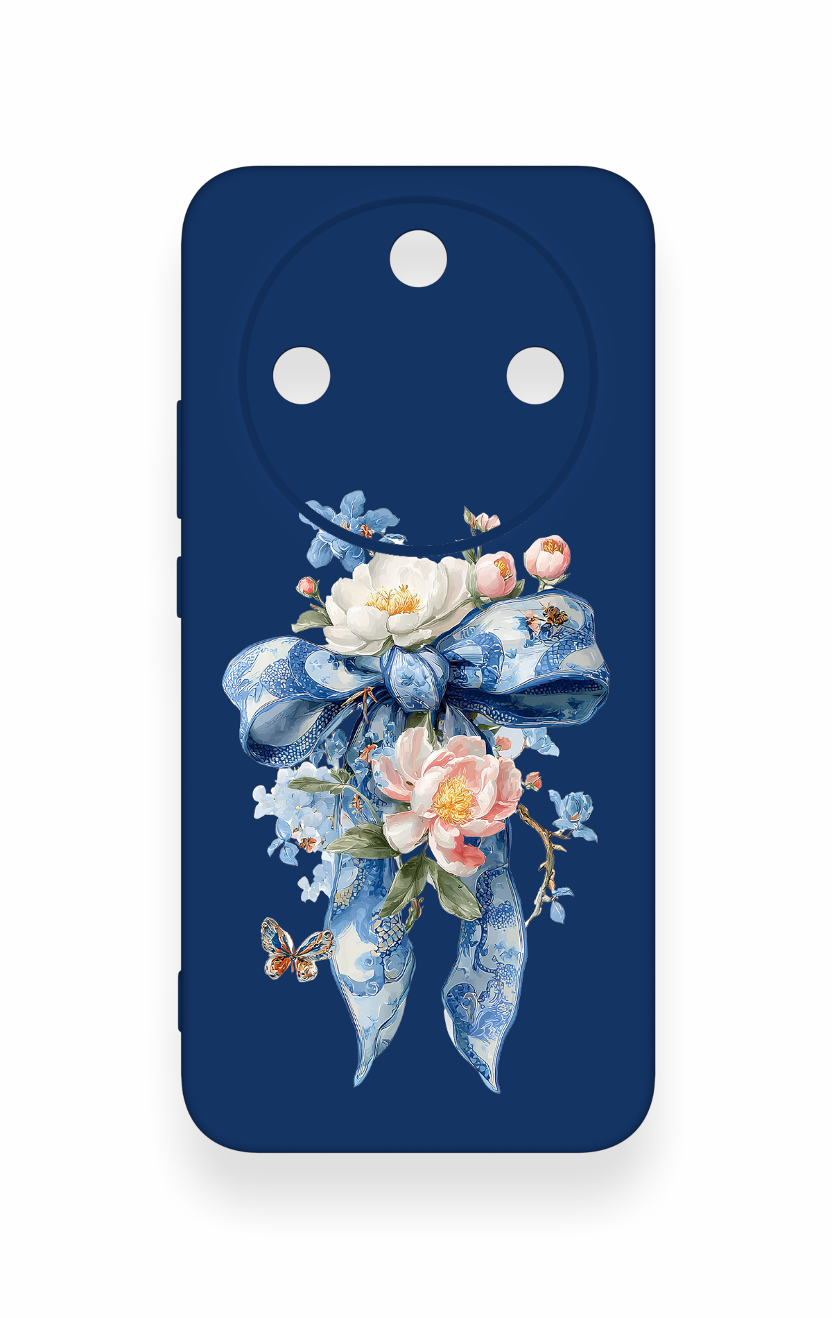 Honor Magic 8 Lite Uyumlu Mavi Kurdeleli Çiçek Desenli Silikon Kılıf