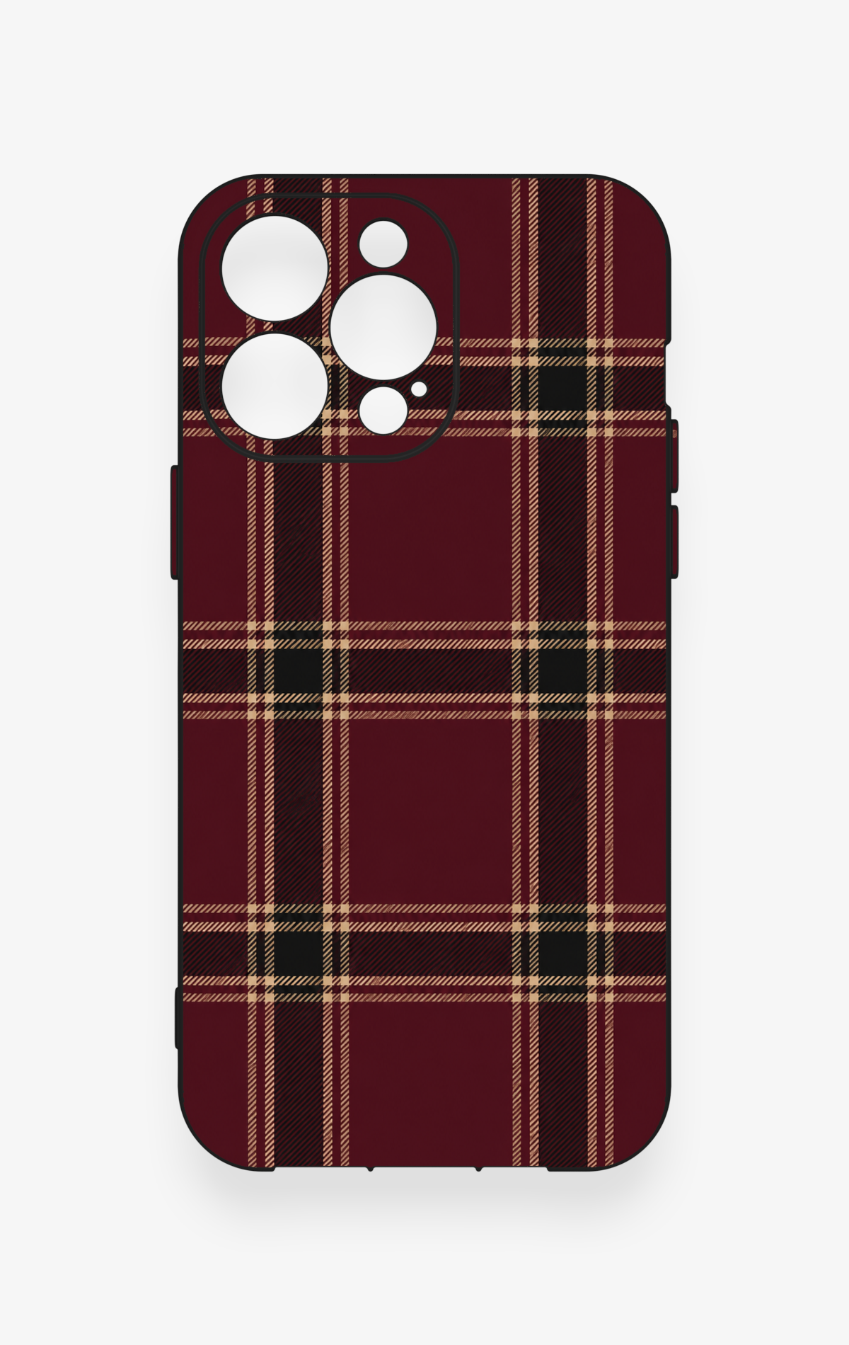 iPhone 13 Pro Max Uyumlu Bordo Siyah Ekose Desenli Silikon Kılıf