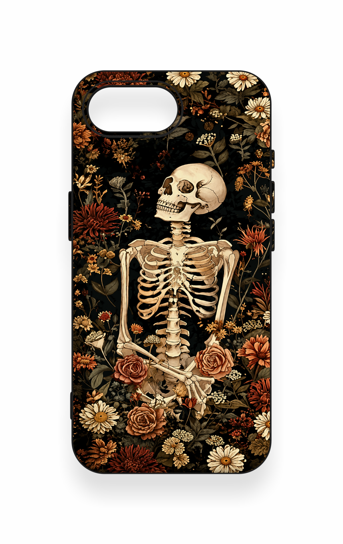 iPhone 16E Uyumlu Çiçek İskelet Desenli Silikon Kılıf