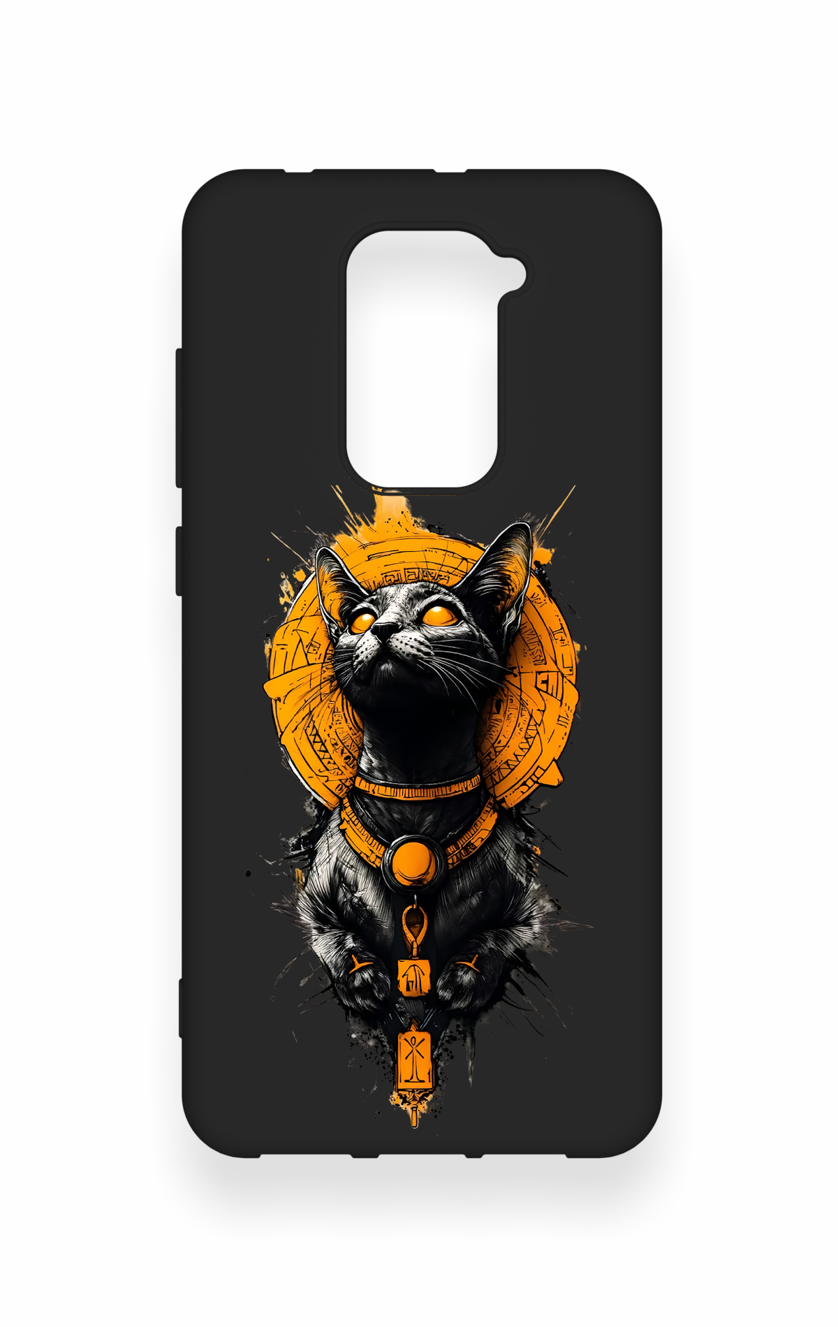 Redmi Note 9 Uyumlu Mısırlı Kedi Tanrısı Desenli Silikon Kılıf