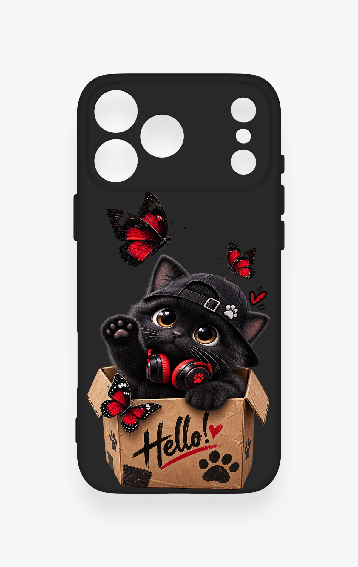 iPhone 17 Pro Max Uyumlu Hello Cat Desenli Silikon Kılıf