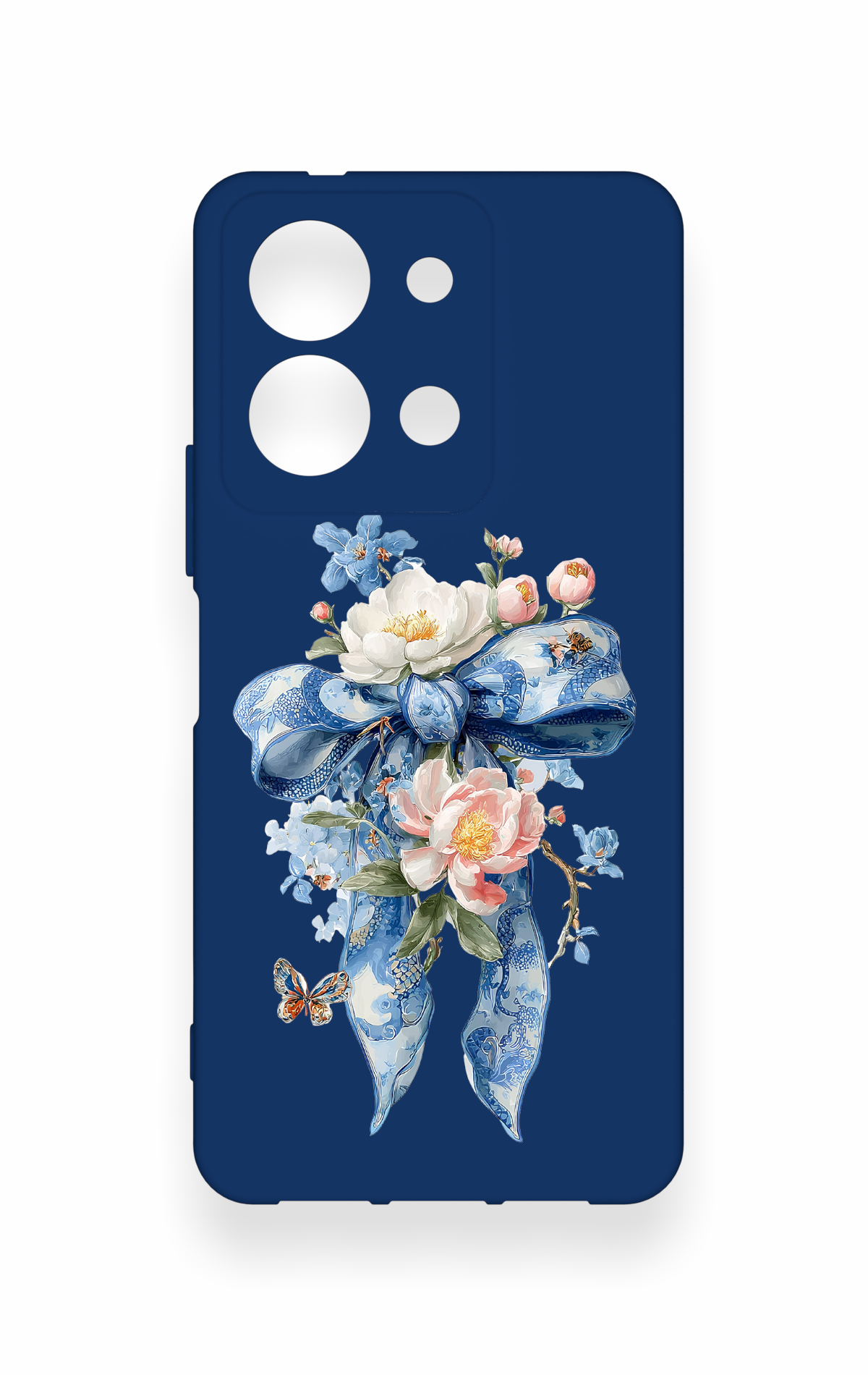 Vivo Y36 Uyumlu Mavi Kurdeleli Çiçek Desenli Silikon Kılıf