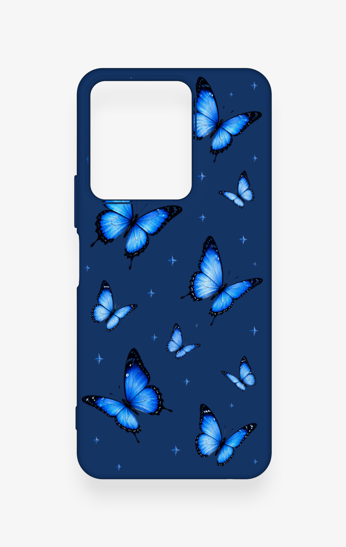 Vivo Y35 Uyumlu Parlak Mavi Kelebek Desenli Silikon Kılıf