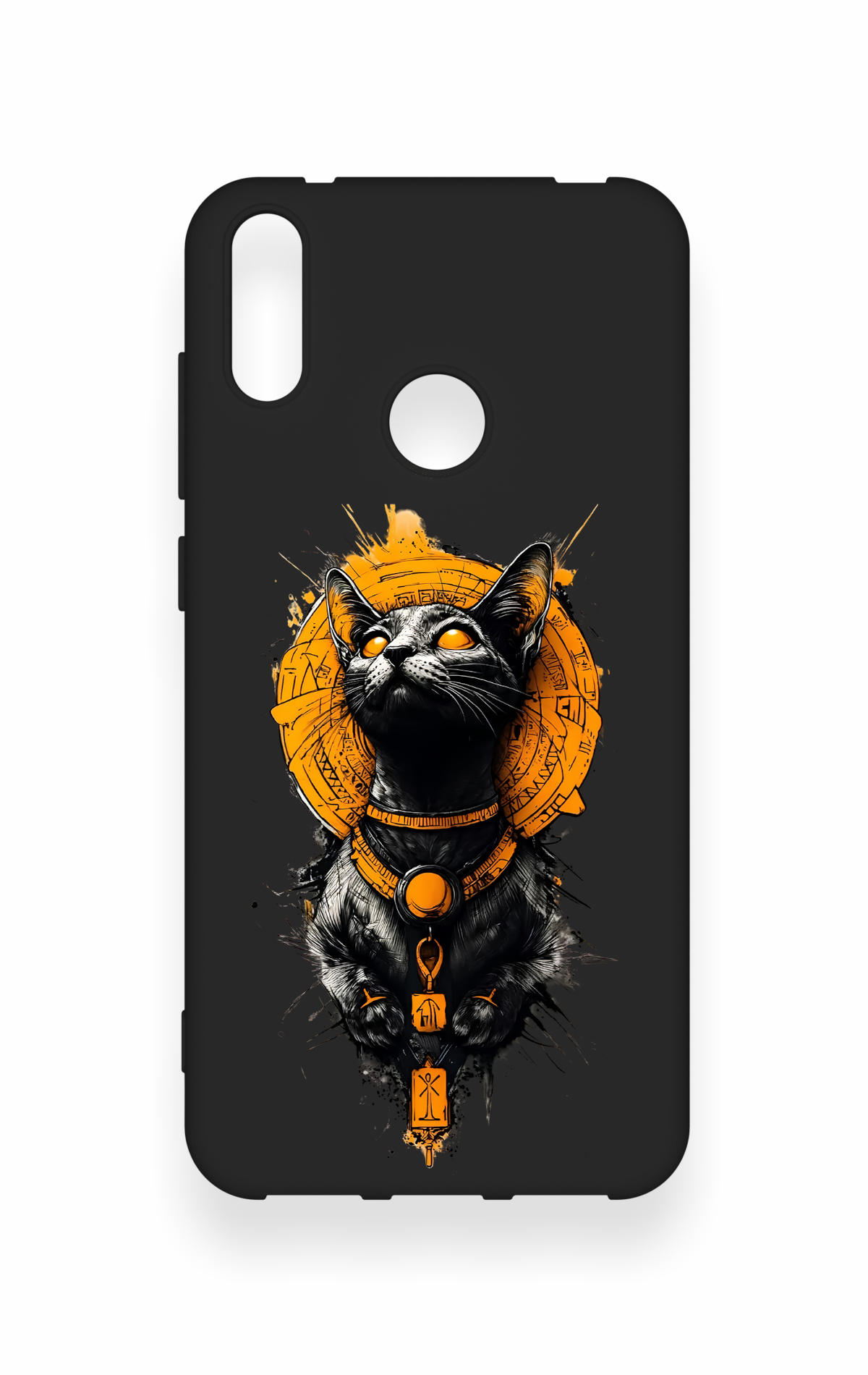 Huawei Y7 2019 Uyumlu Mısırlı Kedi Tanrısı Desenli Silikon Kılıf