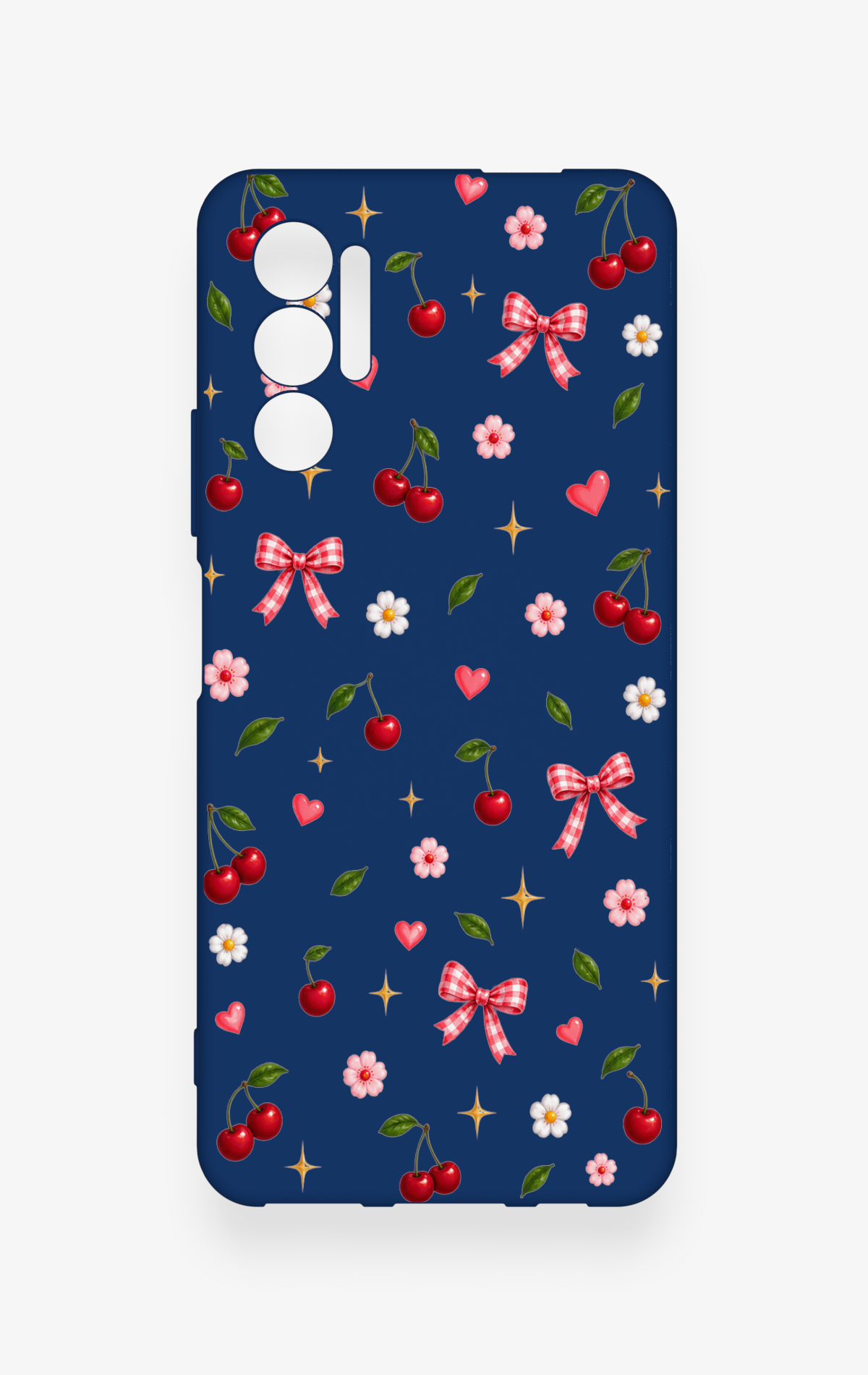 Tecno Pova 3 Uyumlu Çiçek Kiraz Fiyonk Desenli Silikon Kılıf