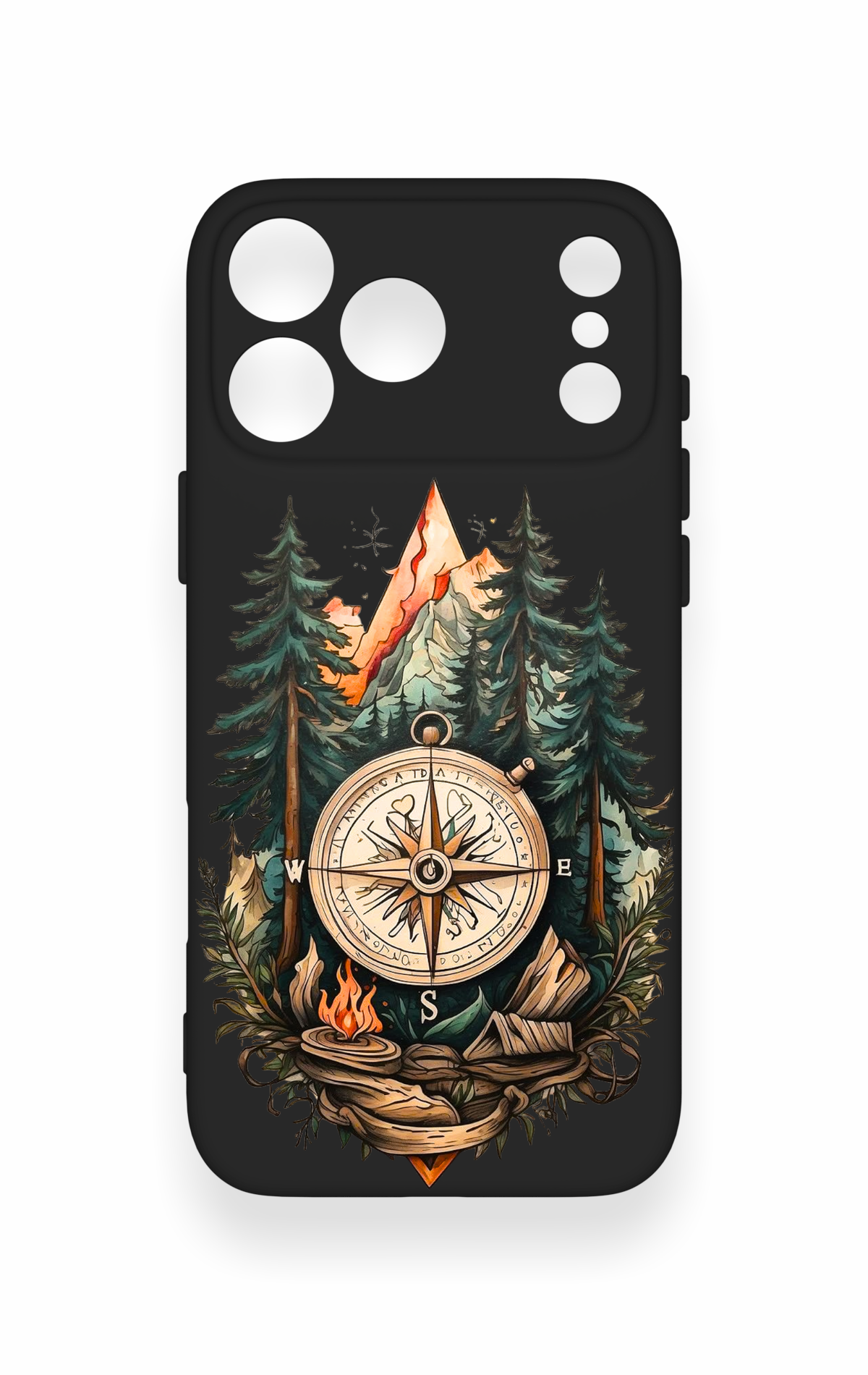iPhone 17 Pro Max Uyumlu Pusula Orman Desenli Silikon Kılıf