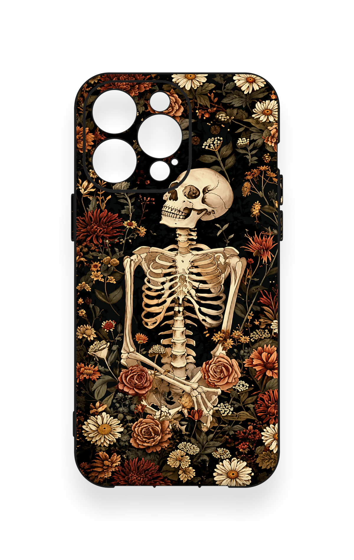 iPhone 13 Pro Max Uyumlu Çiçek İskelet Desenli Silikon Kılıf