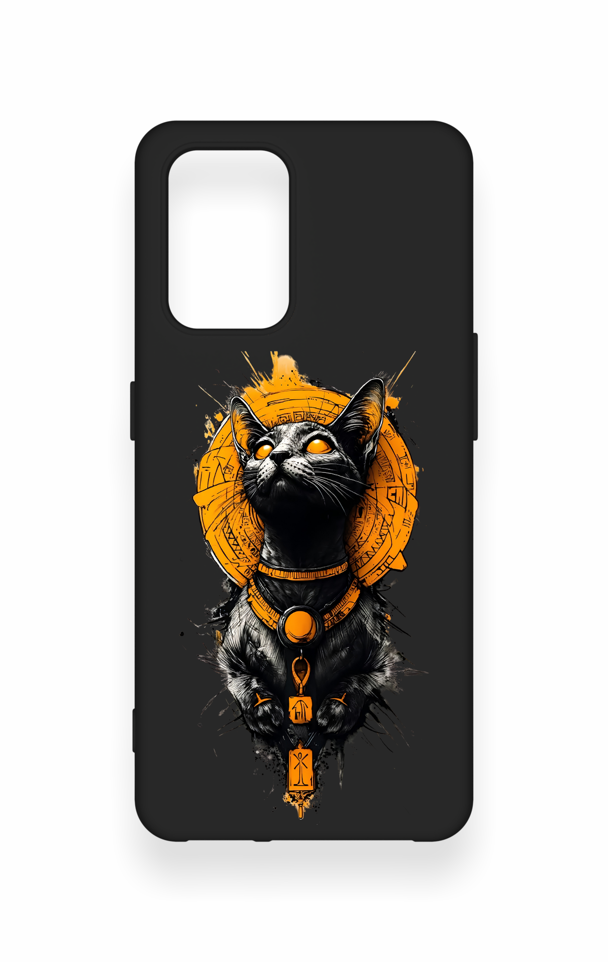 Oppo-A74 Uyumlu Mısırlı Kedi Tanrısı Desenli Silikon Kılıf