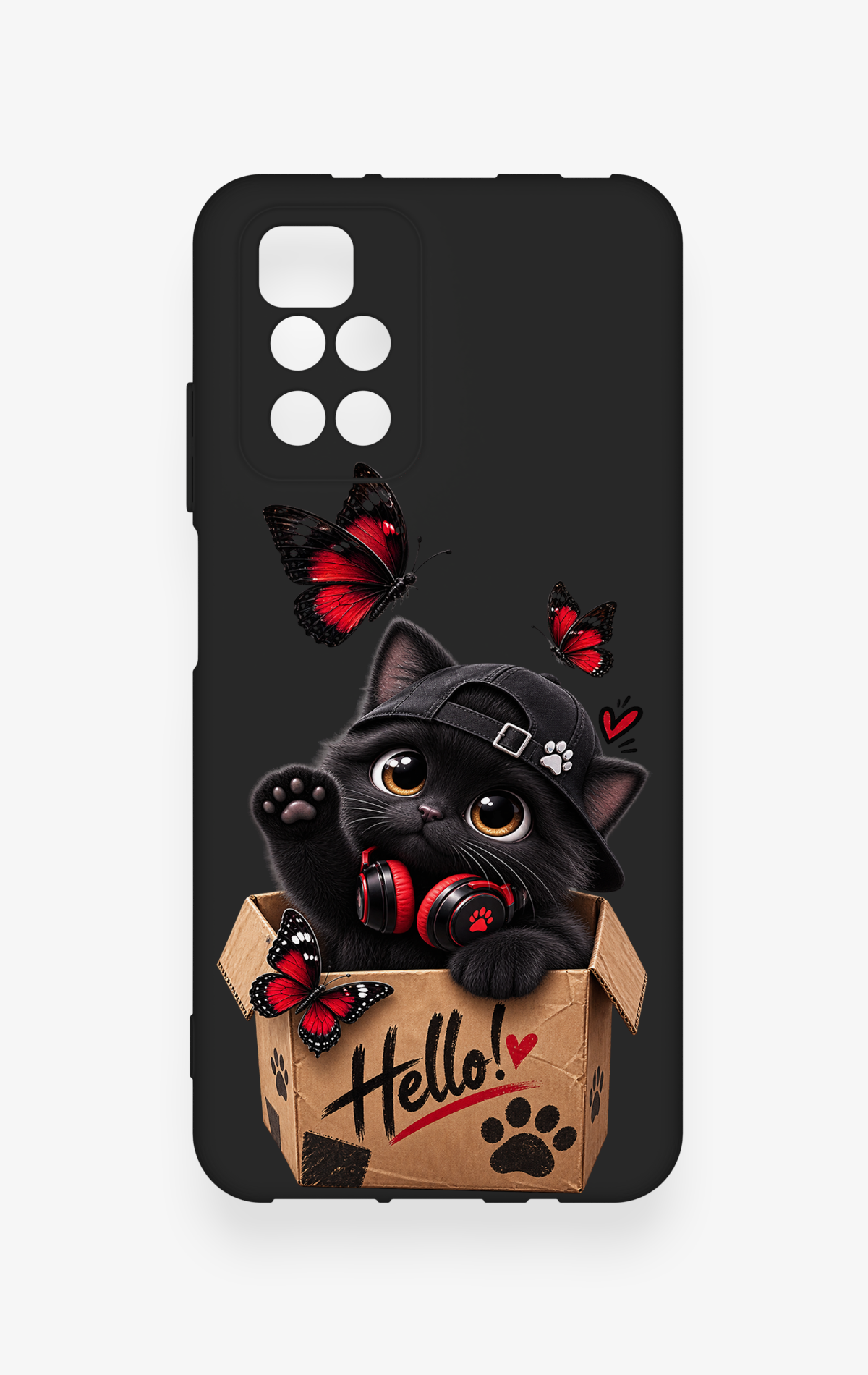 Redmi 10 2022 Uyumlu Hello Cat Desenli Silikon Kılıf