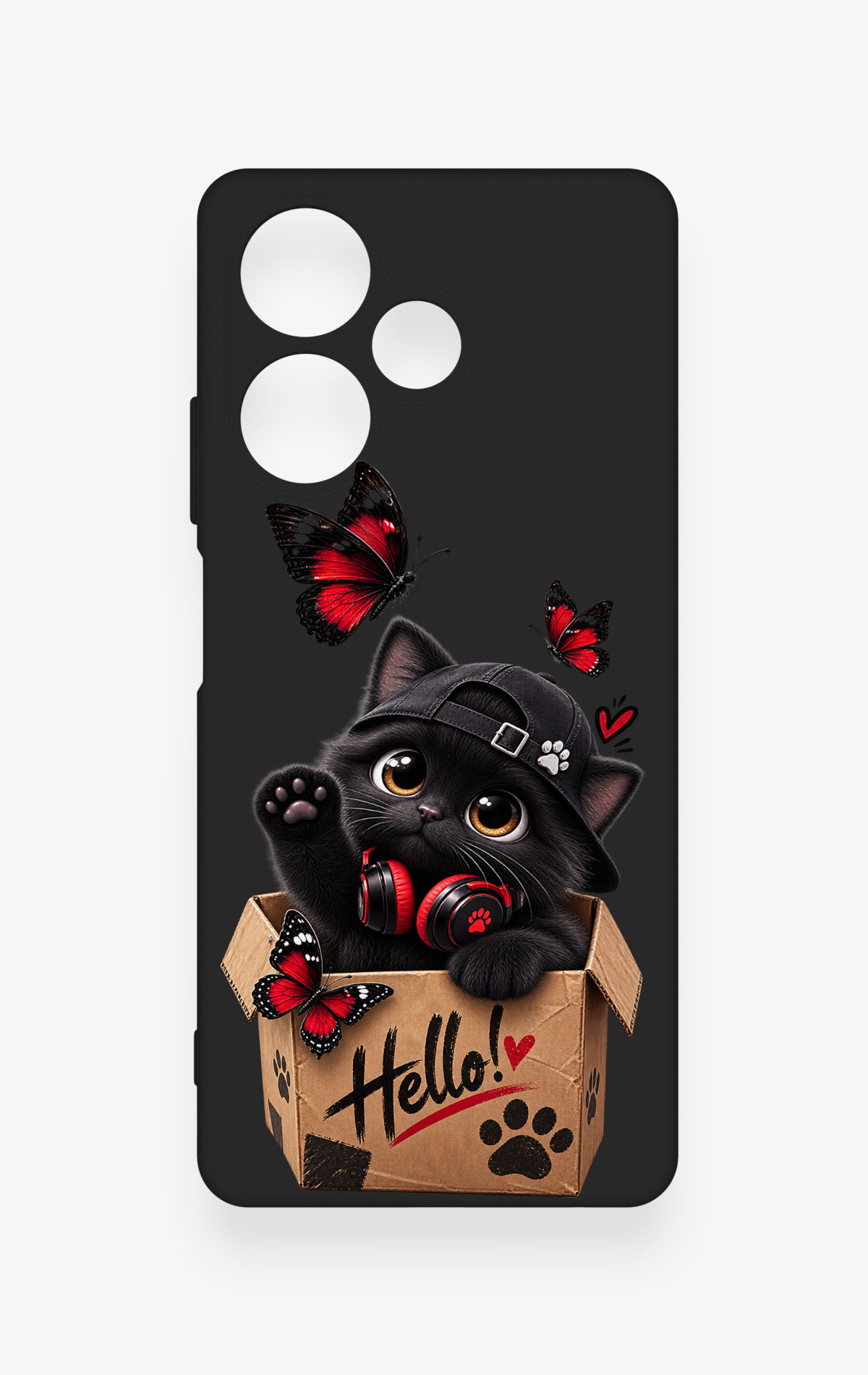 İnfinix Hot 30 Uyumlu Hello Cat Desenli Silikon Kılıf