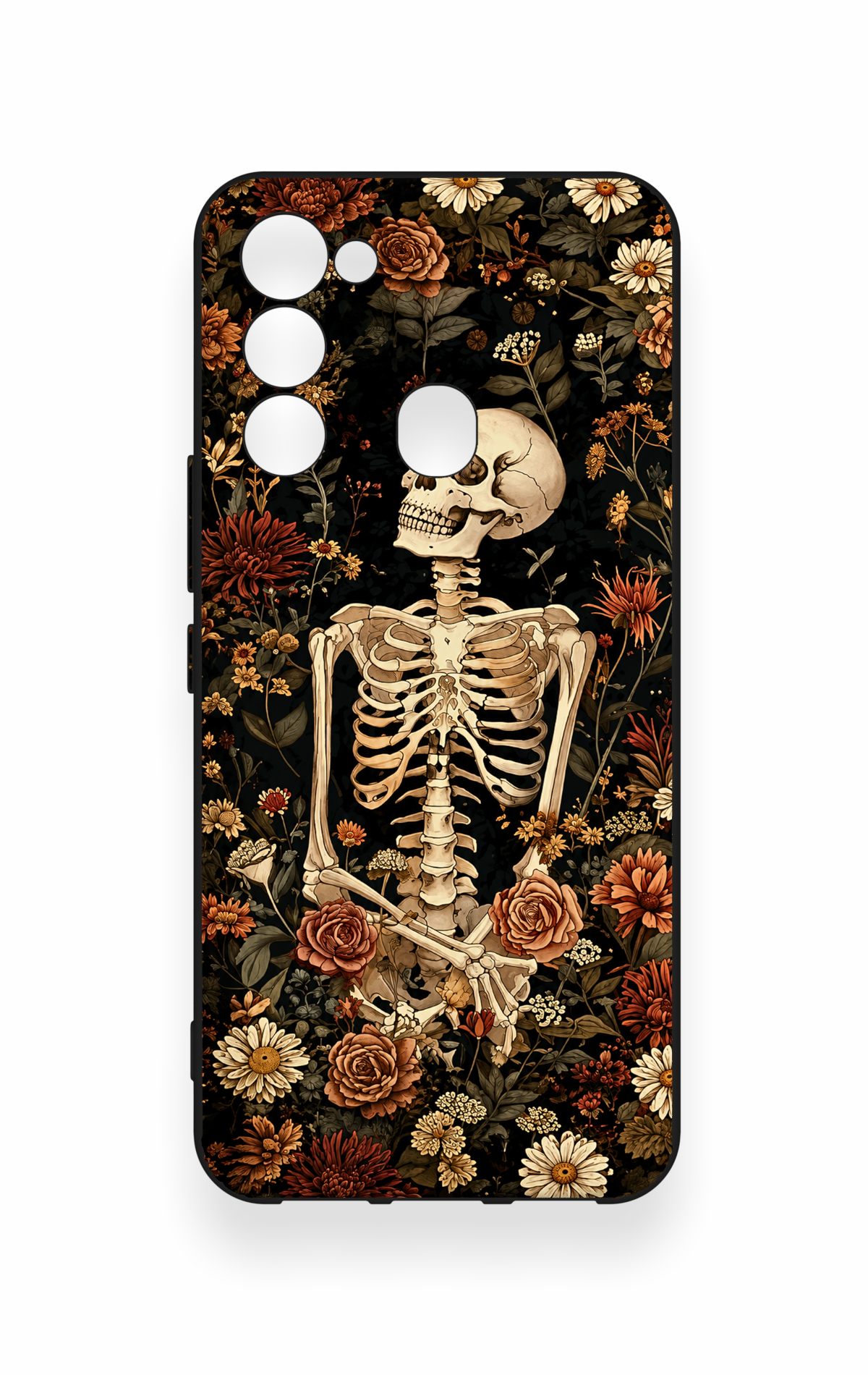 Tecno Spark 8C Uyumlu Çiçek İskelet Desenli Silikon Kılıf
