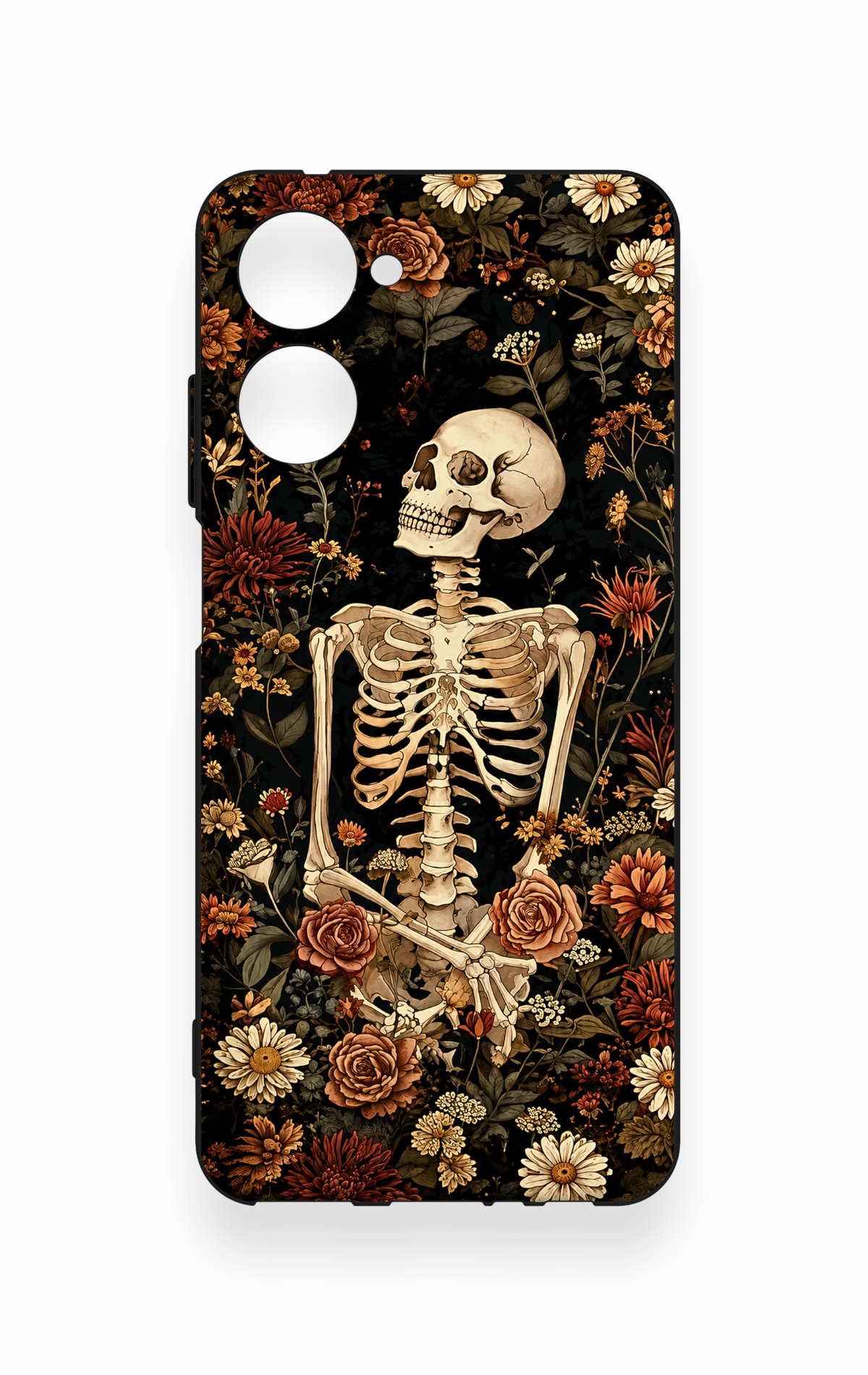 Realme 10 Uyumlu Çiçek İskelet Desenli Silikon Kılıf