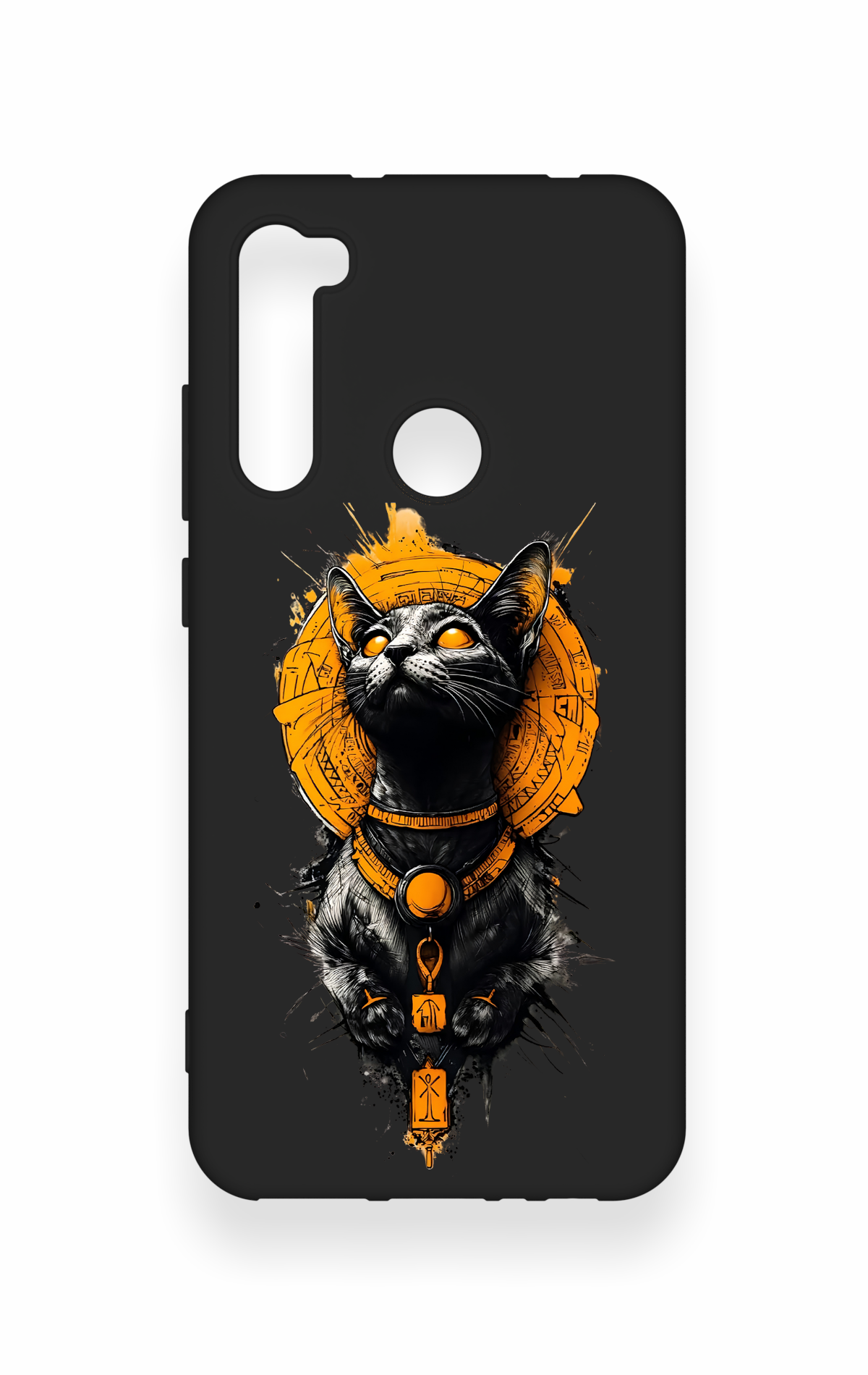 Redmi Note 8 Uyumlu Mısırlı Kedi Tanrısı Desenli Silikon Kılıf