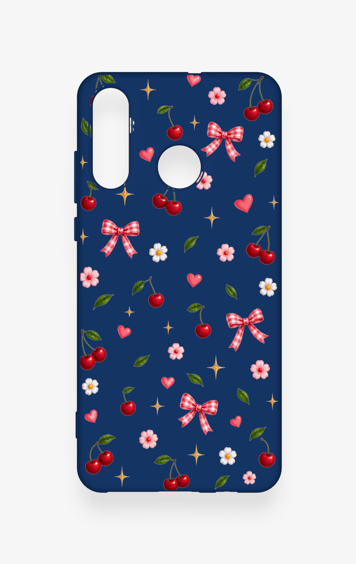 Huawei P30 Lite Uyumlu Çiçek Kiraz Fiyonk Desenli Silikon Kılıf