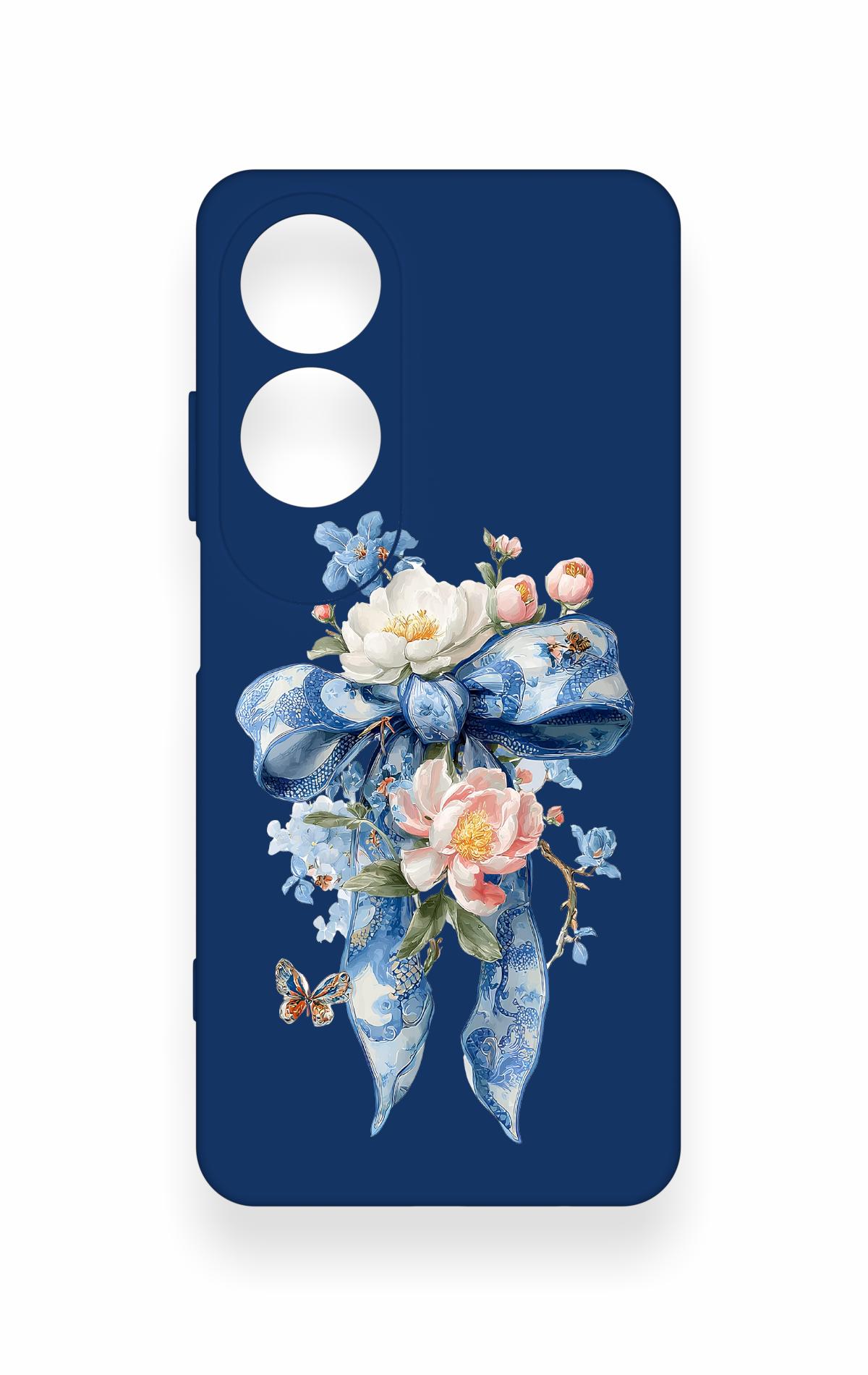 Oppo A60 Uyumlu Mavi Kurdeleli Çiçek Desenli Silikon Kılıf